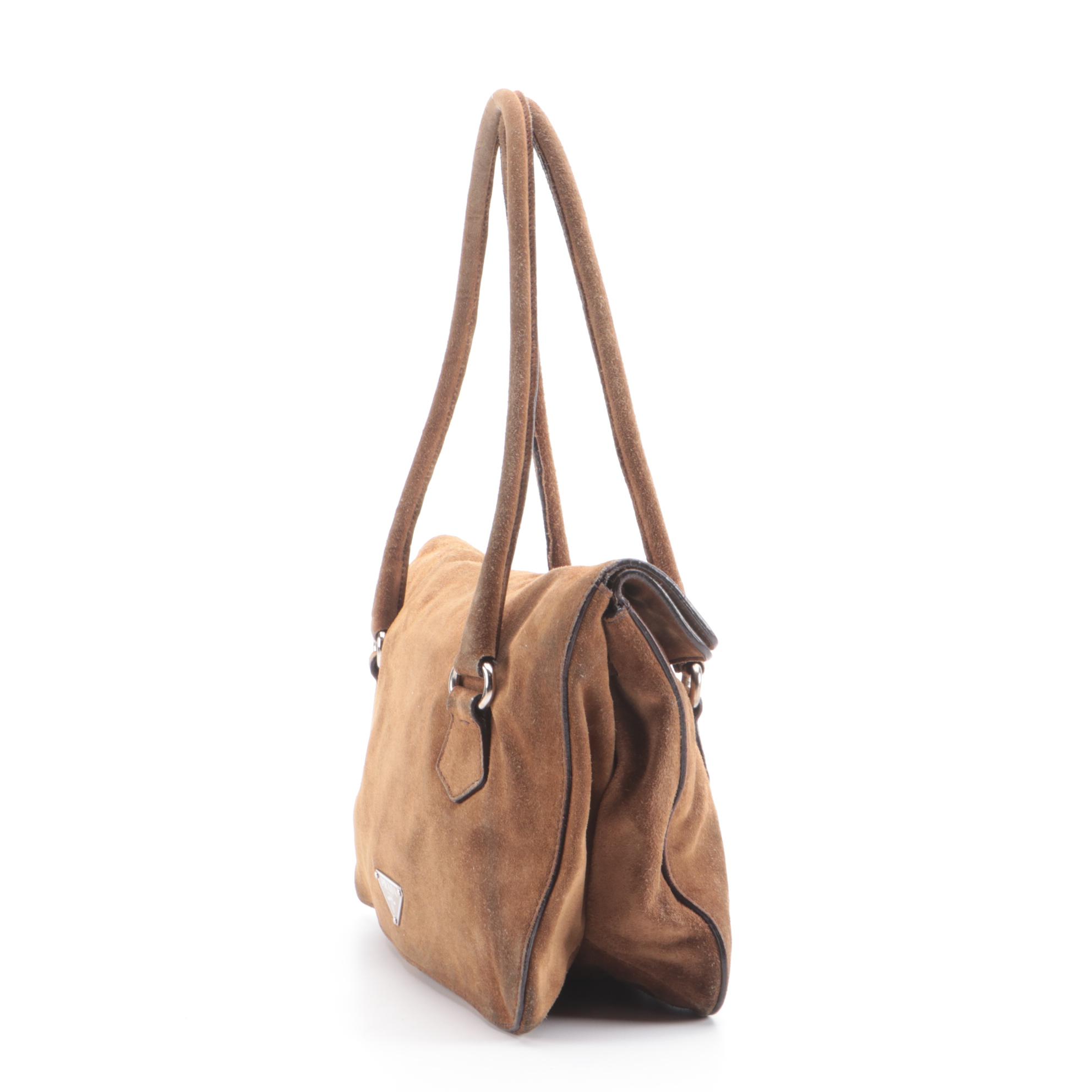 Prada Camoscio Easy Shoulder Bag in Brown Suede