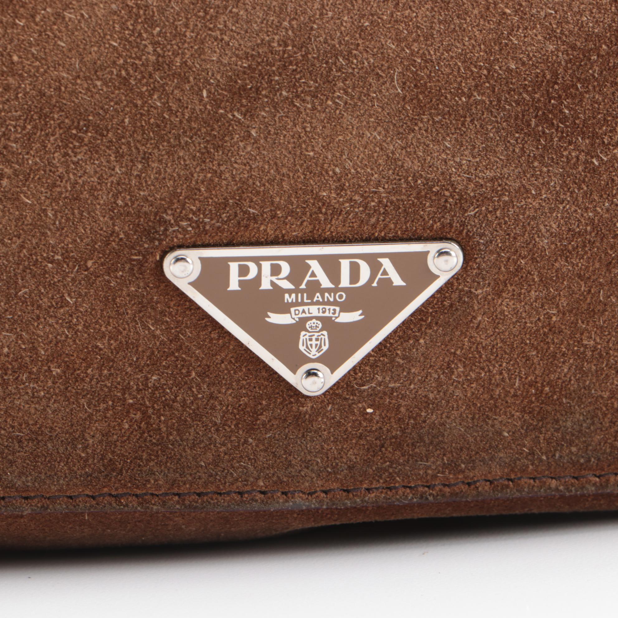 Prada Camoscio Easy Shoulder Bag in Brown Suede