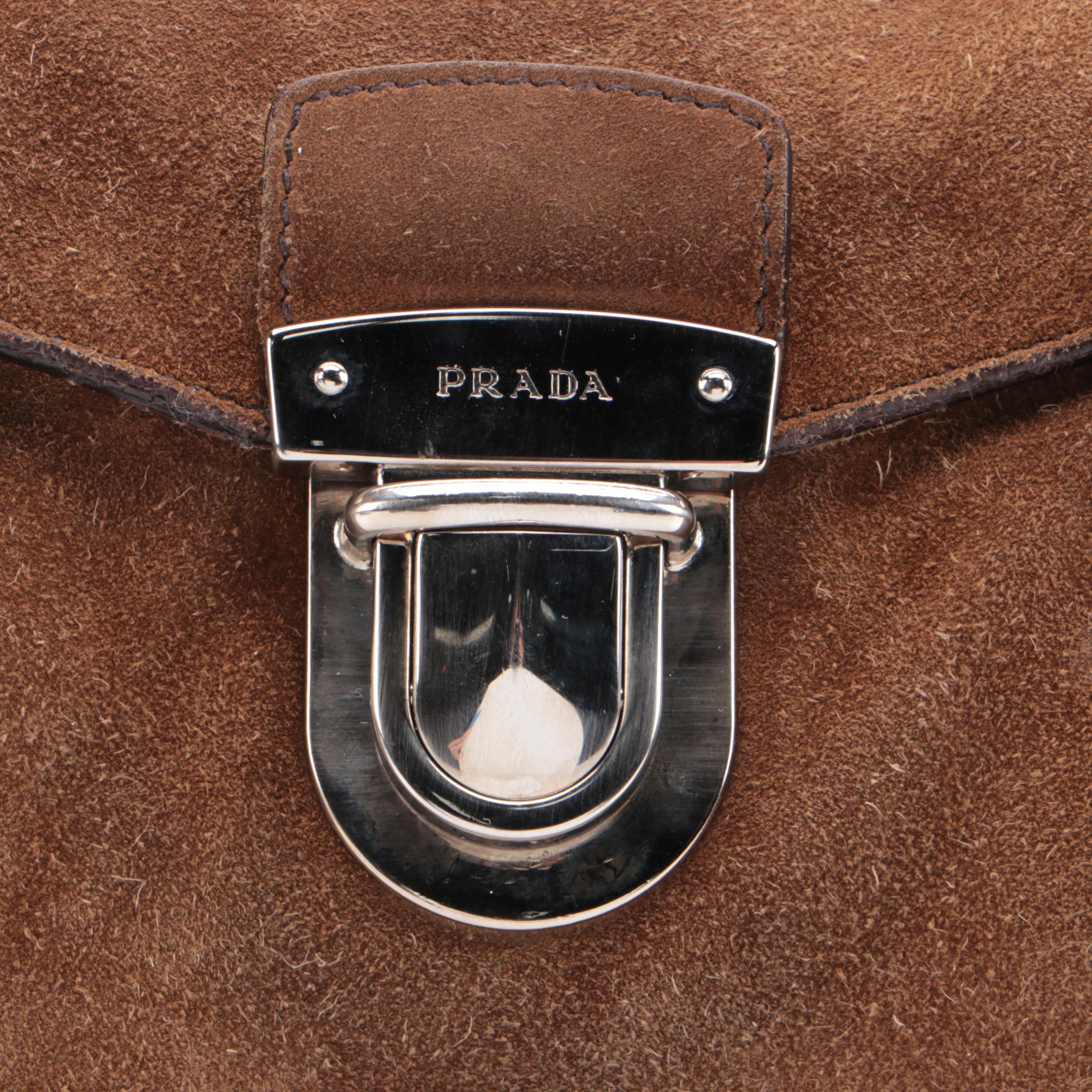 Prada Camoscio Easy Shoulder Bag in Brown Suede