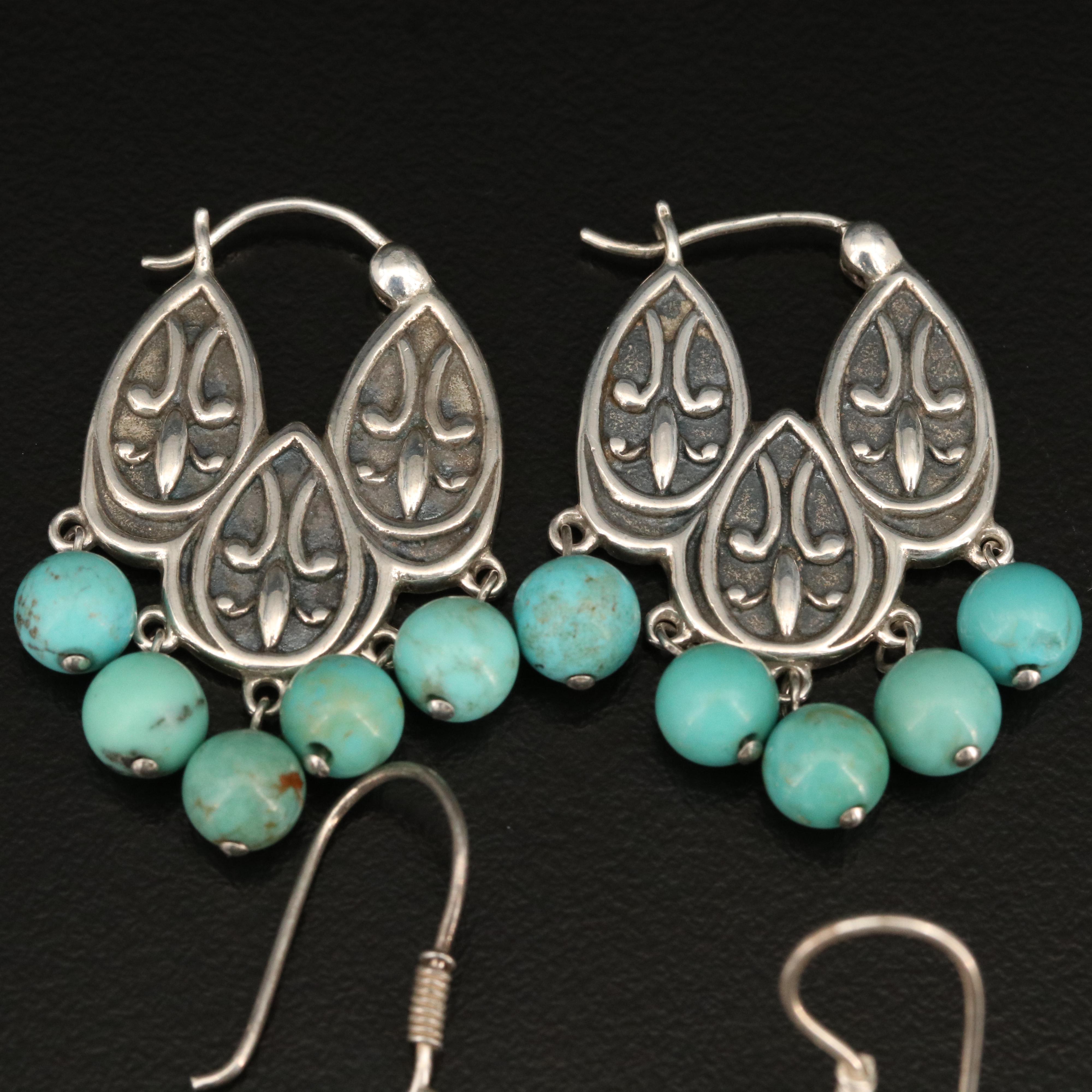 Sterling Silver Earrings Including Turquoise, Pearls and Jasper