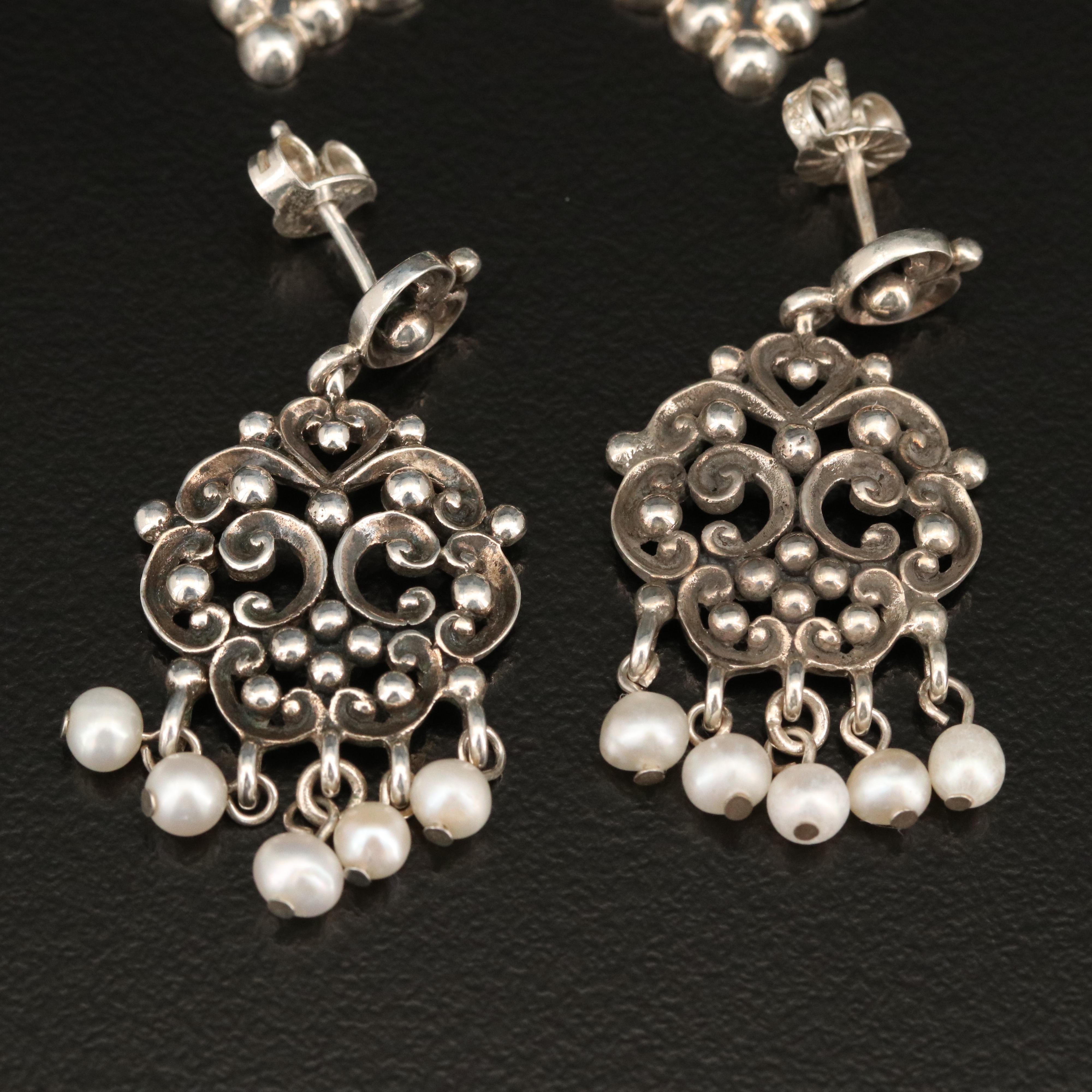 Sterling Silver Earrings Including Turquoise, Pearls and Jasper