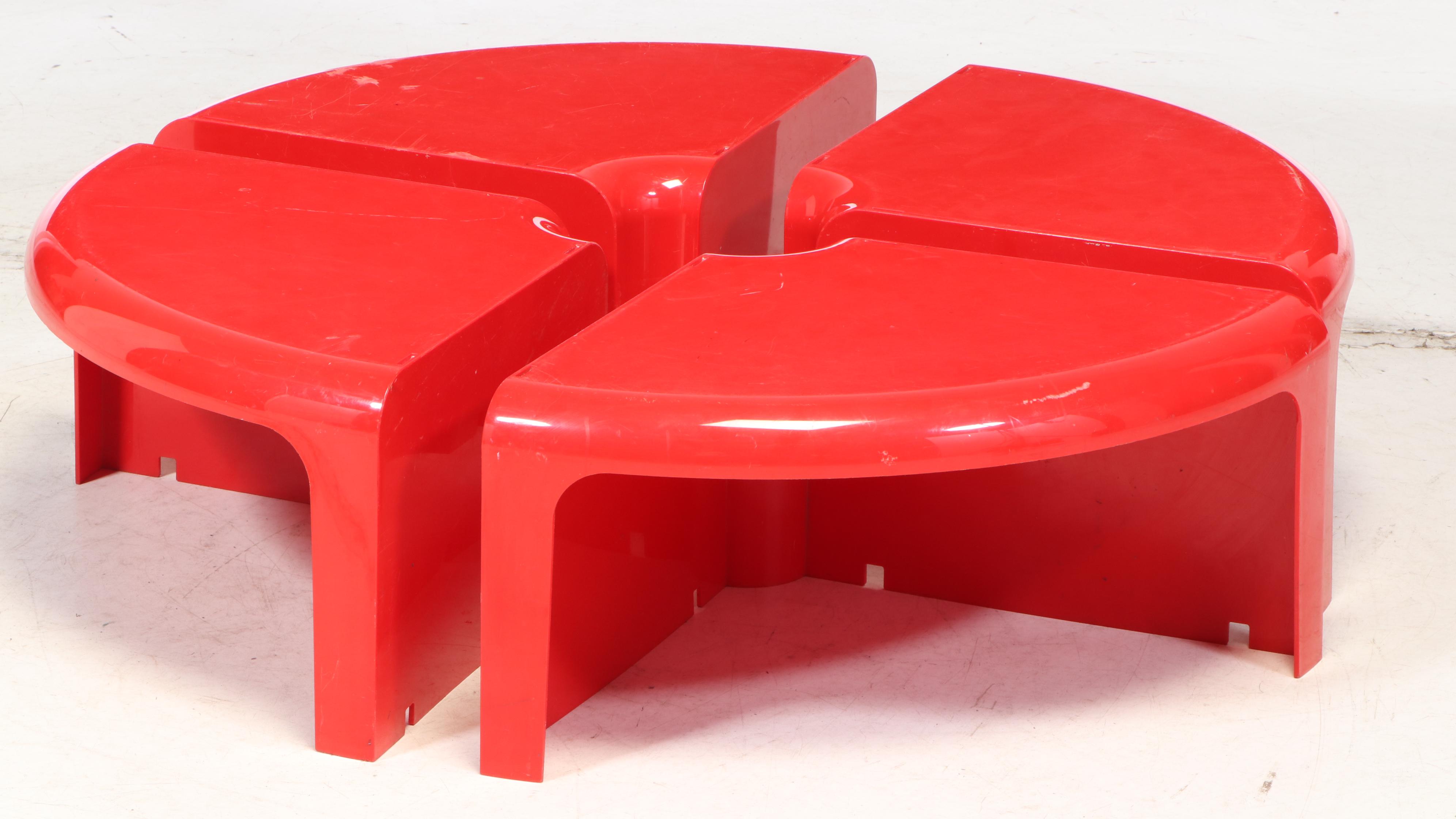 Modernist Red Acrylic Modular Low Profile Coffee Table