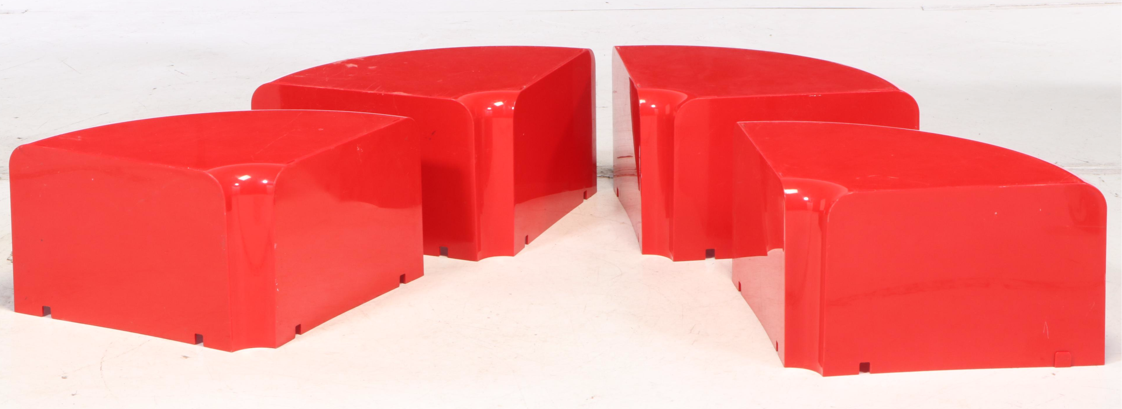 Modernist Red Acrylic Modular Low Profile Coffee Table