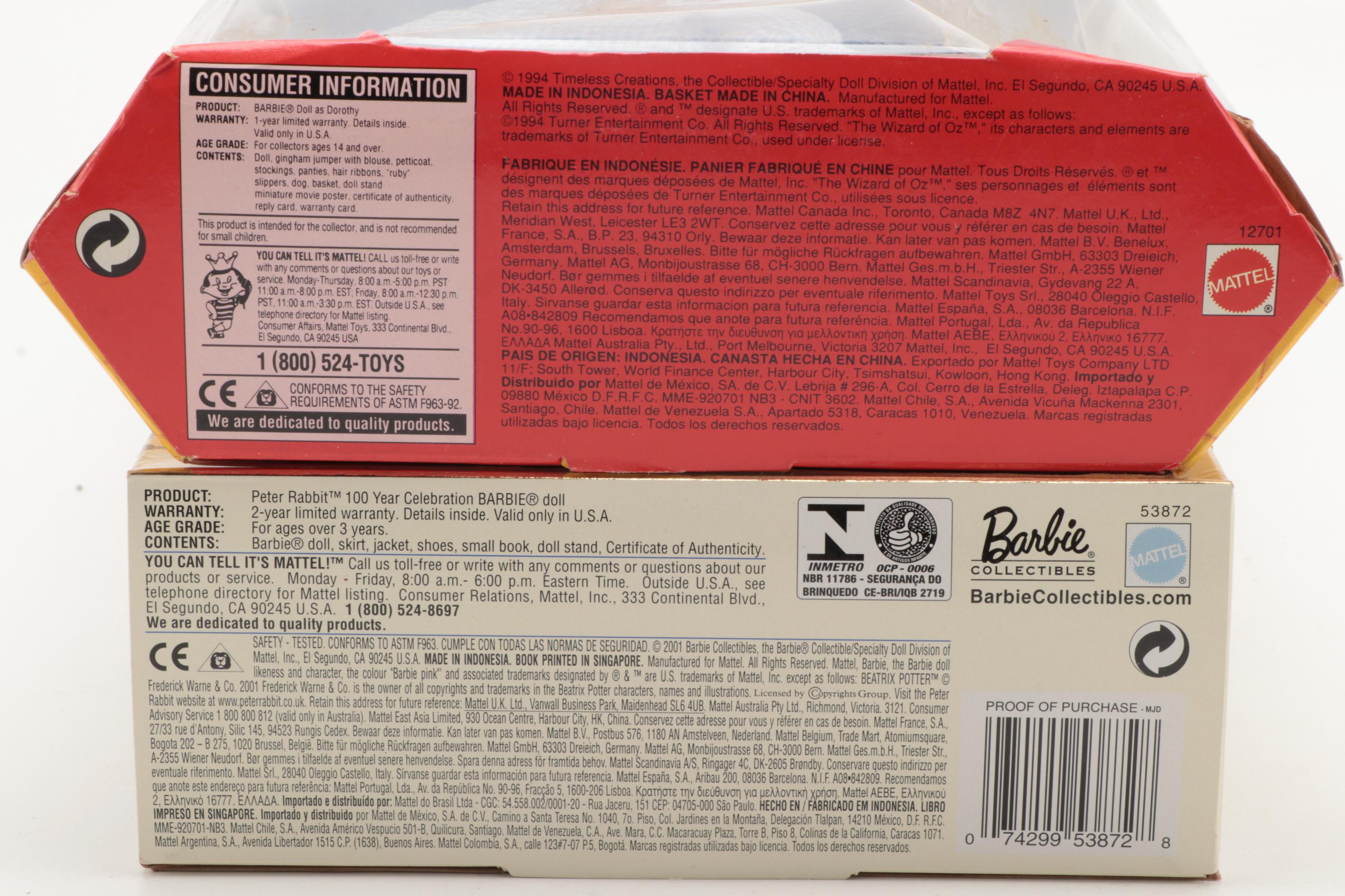 Mattel "The Wizard of Oz" Barbie and "The Tale of Peter Rabbit"  Barbie