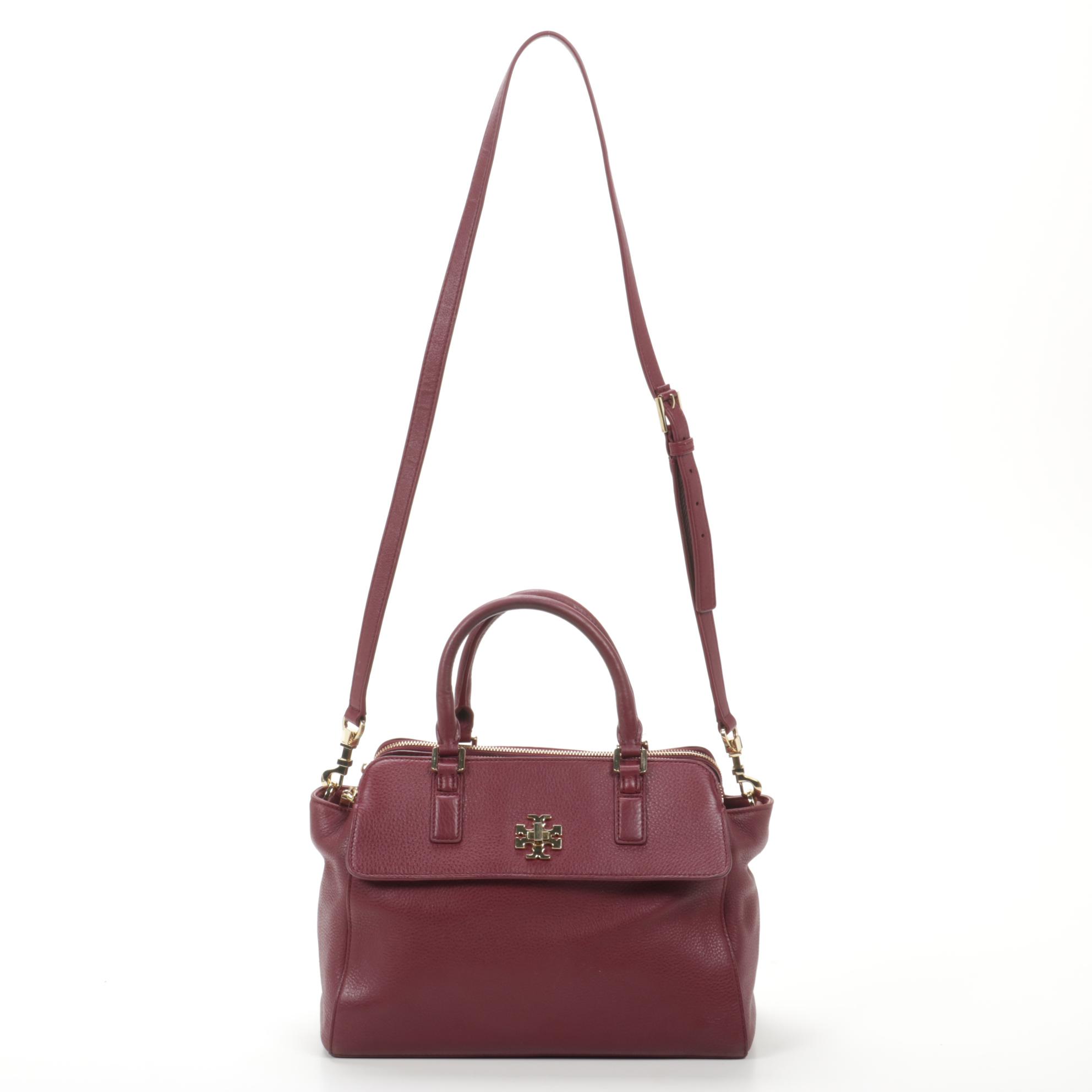 Tory Burch Two-Way Satchel in Burgundy Grained Leather