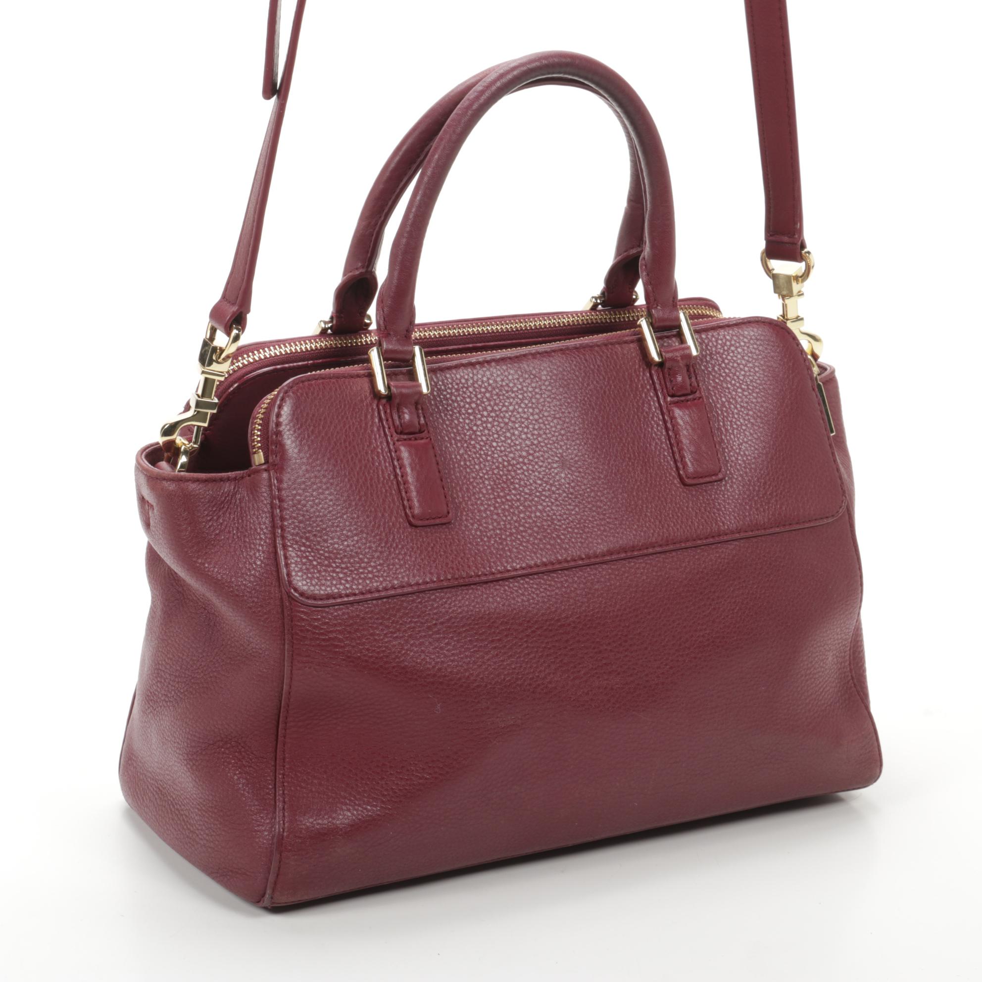 Tory Burch Two-Way Satchel in Burgundy Grained Leather
