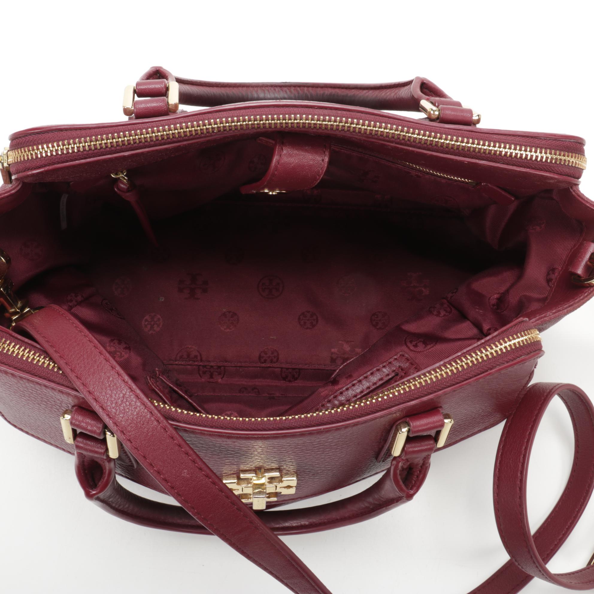Tory Burch Two-Way Satchel in Burgundy Grained Leather