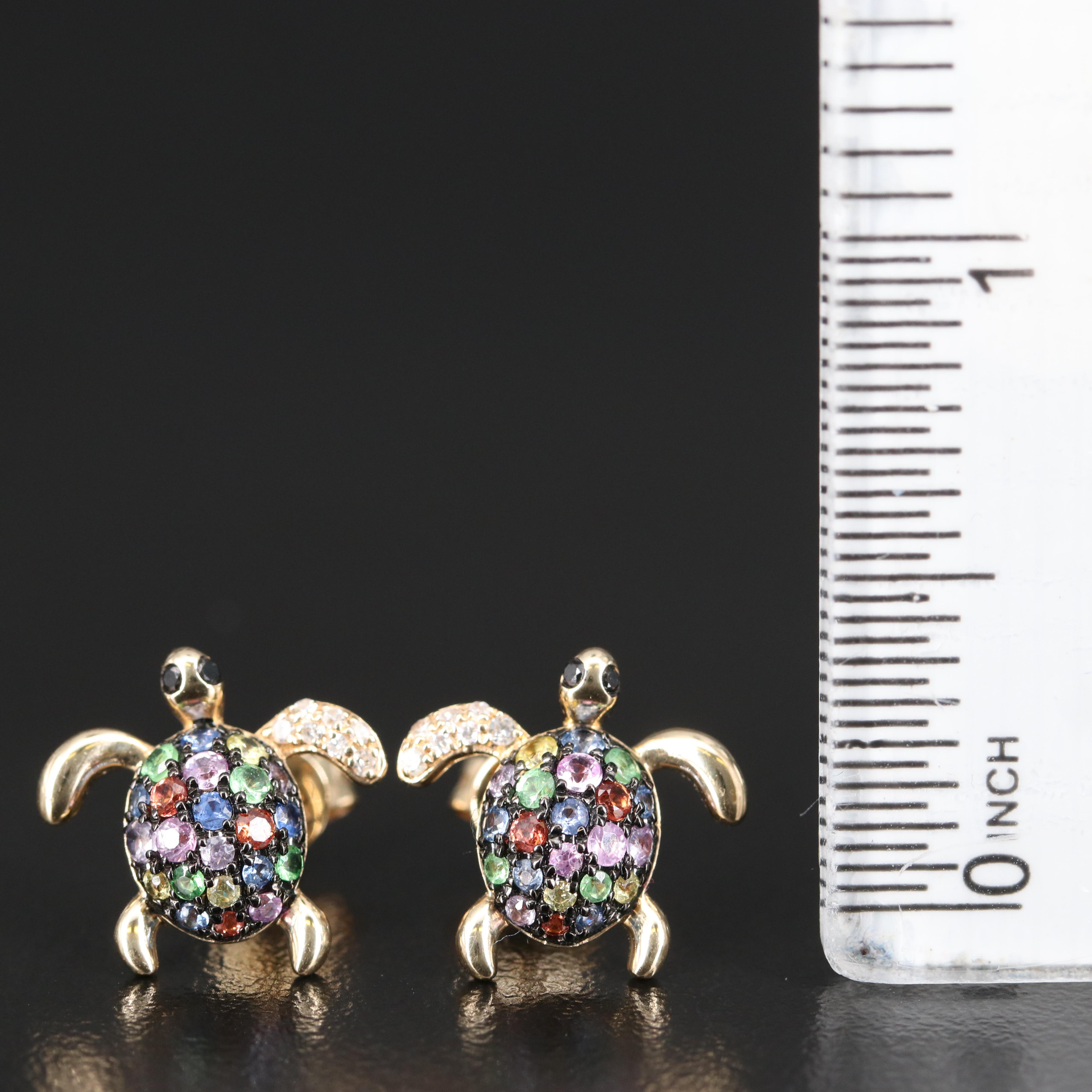 EFFY 14K Multicolor Sapphire, Tsavorite and Diamond Sea Turtle Stud Earrings