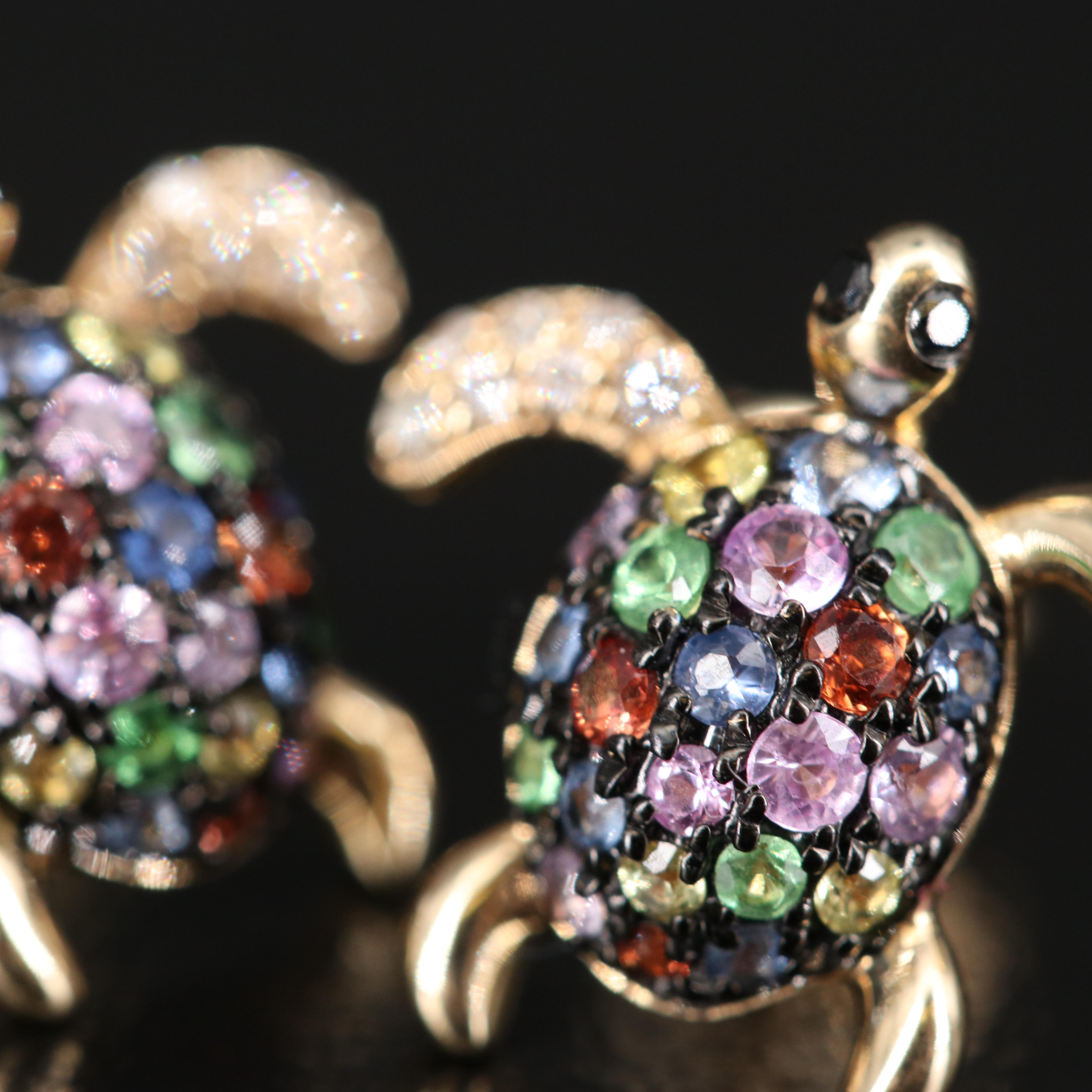 EFFY 14K Multicolor Sapphire, Tsavorite and Diamond Sea Turtle Stud Earrings