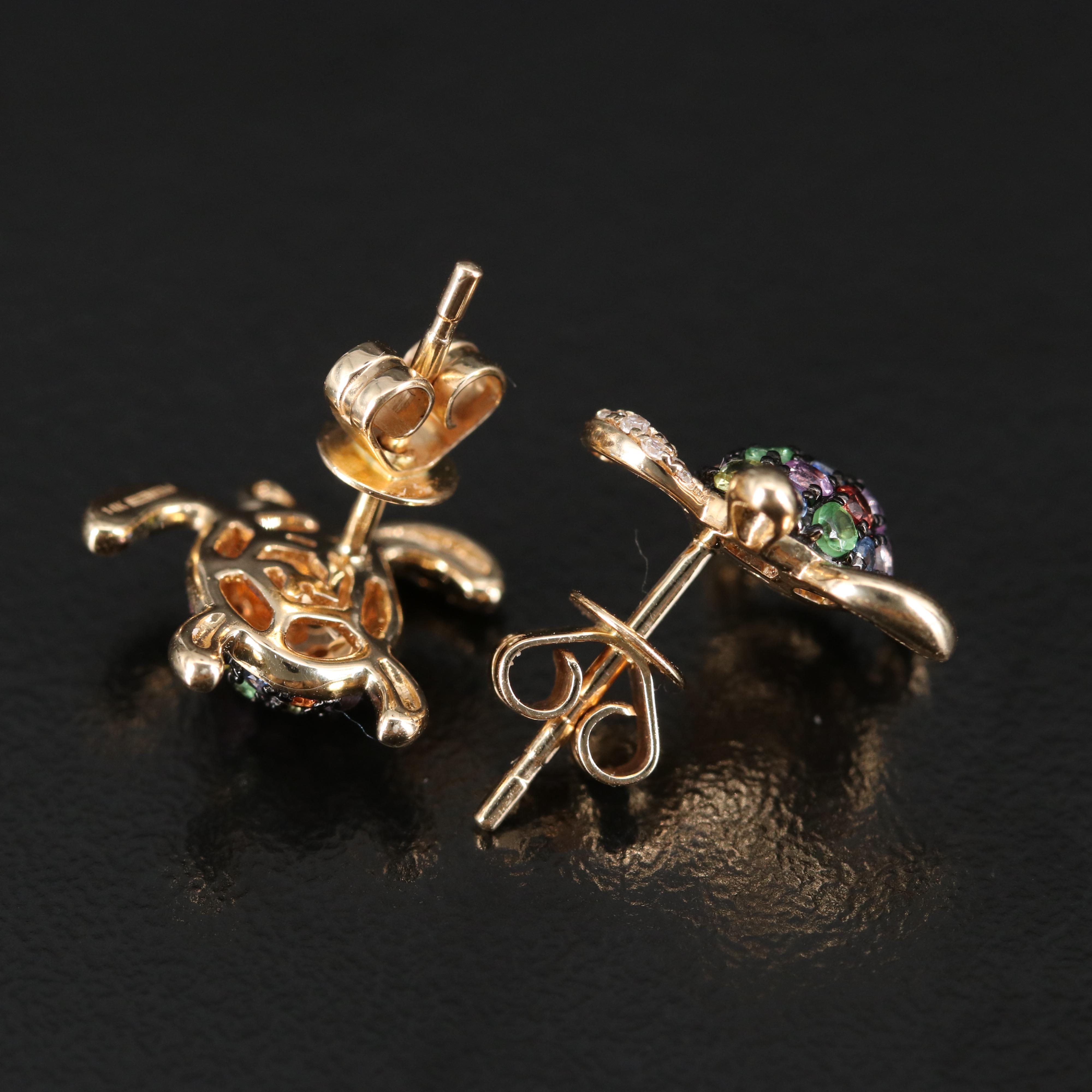 EFFY 14K Multicolor Sapphire, Tsavorite and Diamond Sea Turtle Stud Earrings
