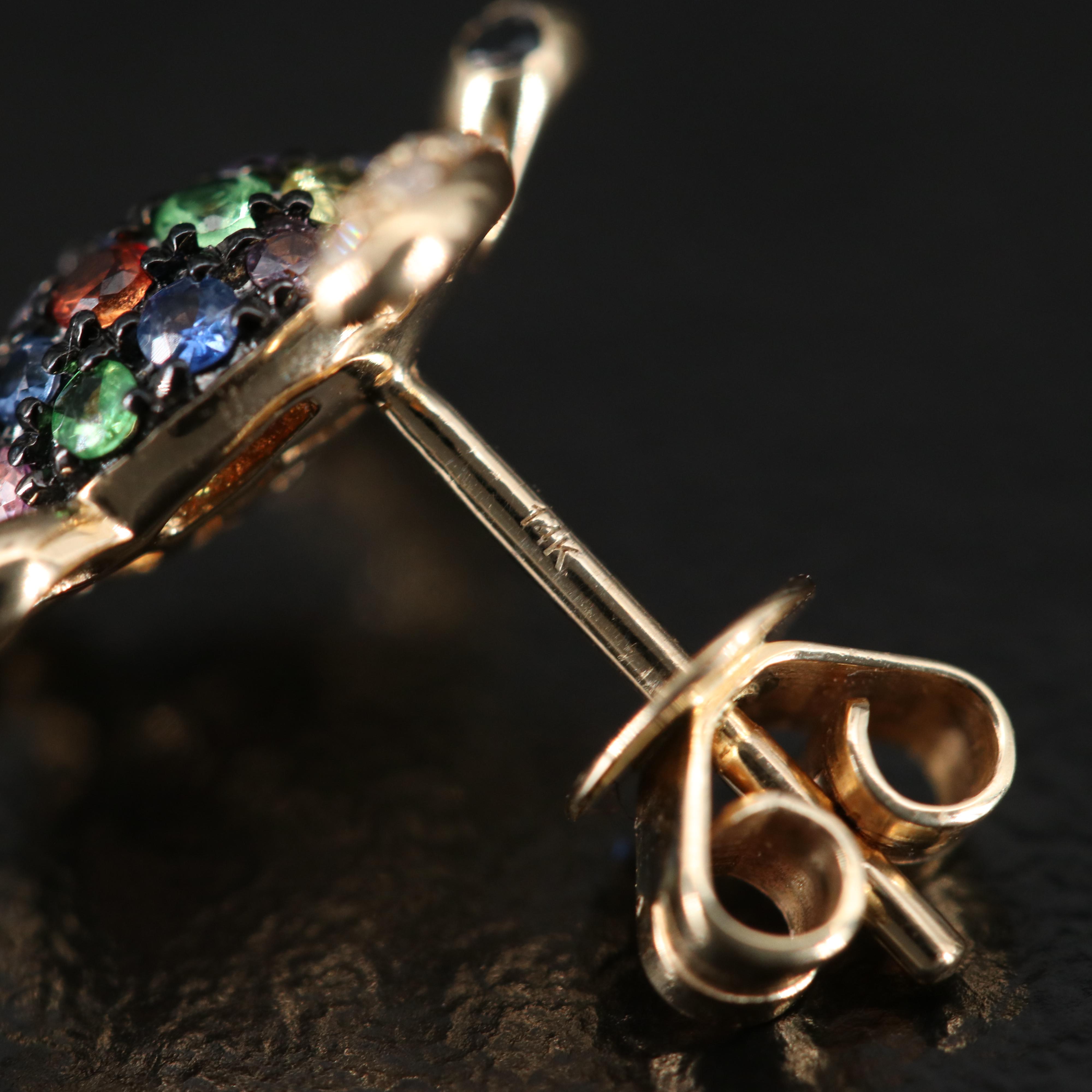 EFFY 14K Multicolor Sapphire, Tsavorite and Diamond Sea Turtle Stud Earrings