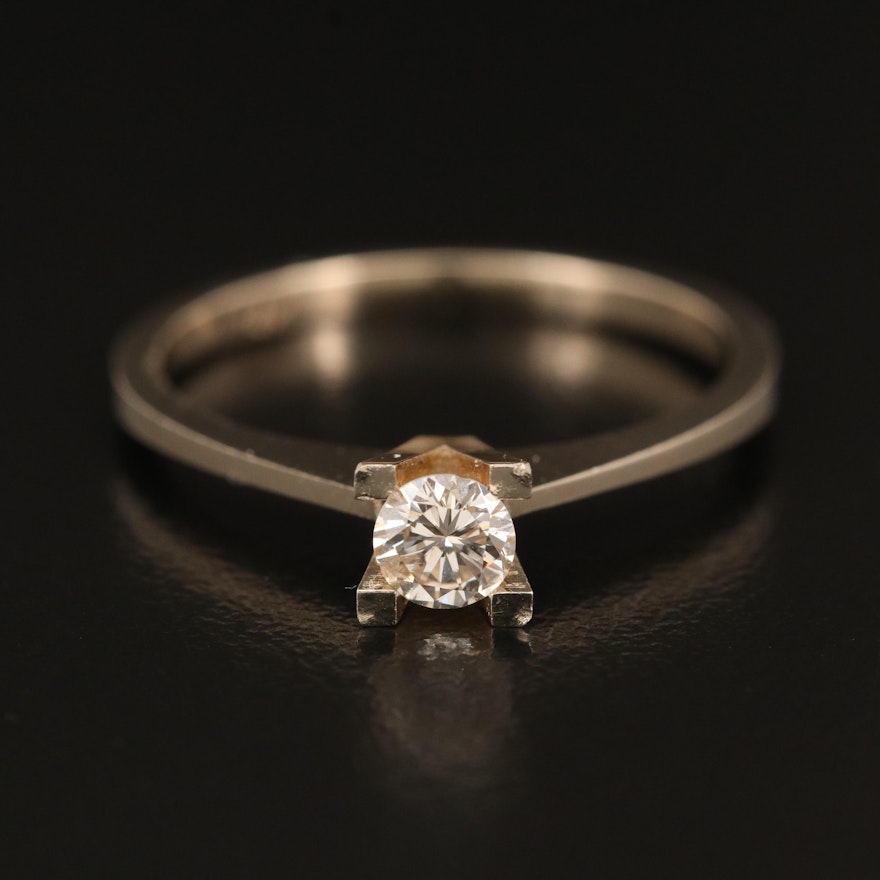 14K Flat Edge Cathedral Set 0.24 CT Diamond Solitaire Ring