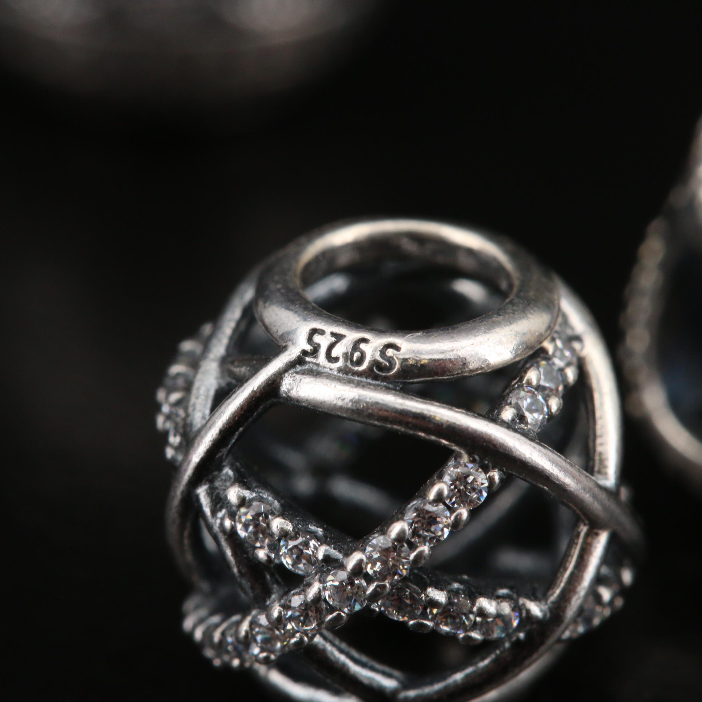 Pandora Sterling Silver Cubic Zirconia and Glass Beads and Clip Charms