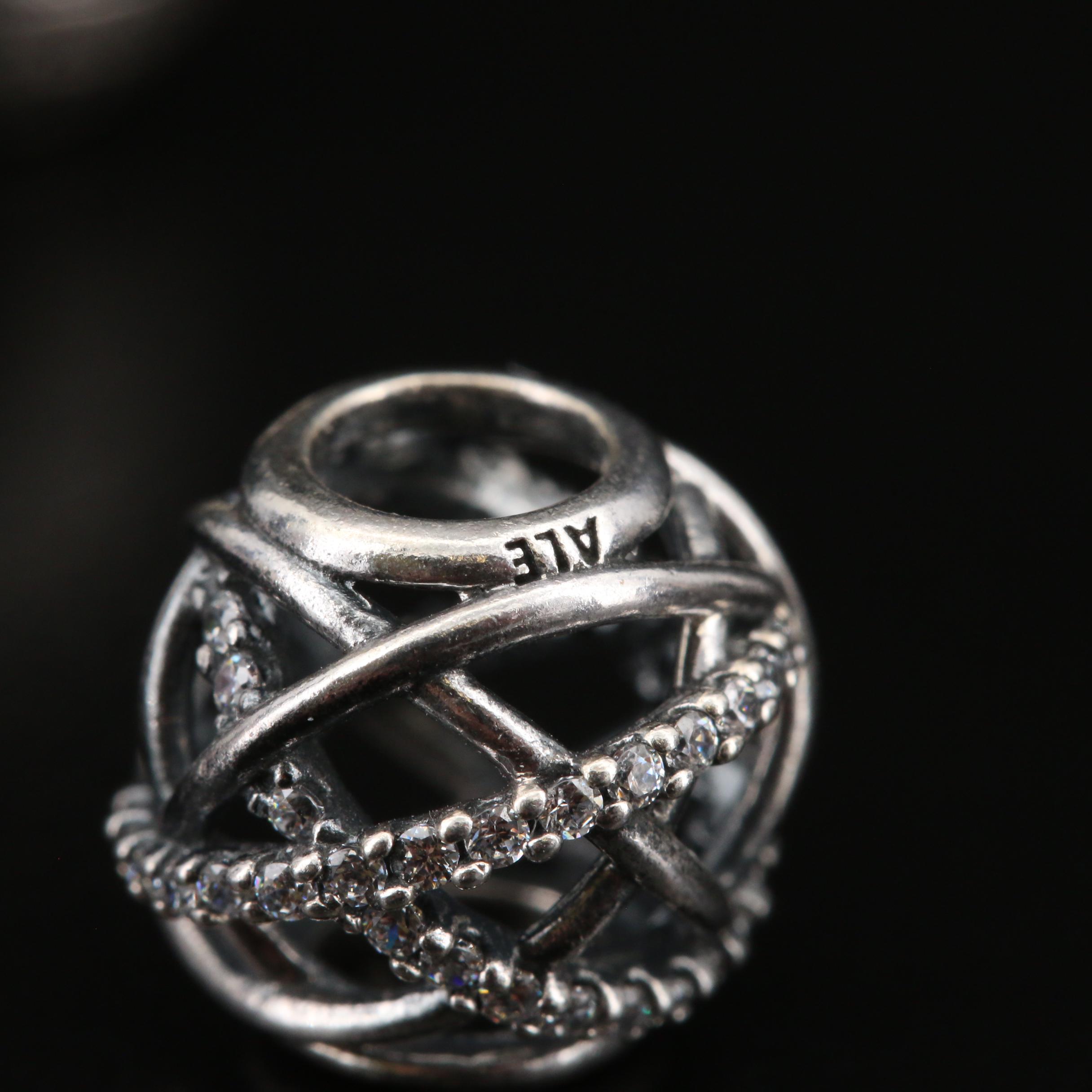 Pandora Sterling Silver Cubic Zirconia and Glass Beads and Clip Charms