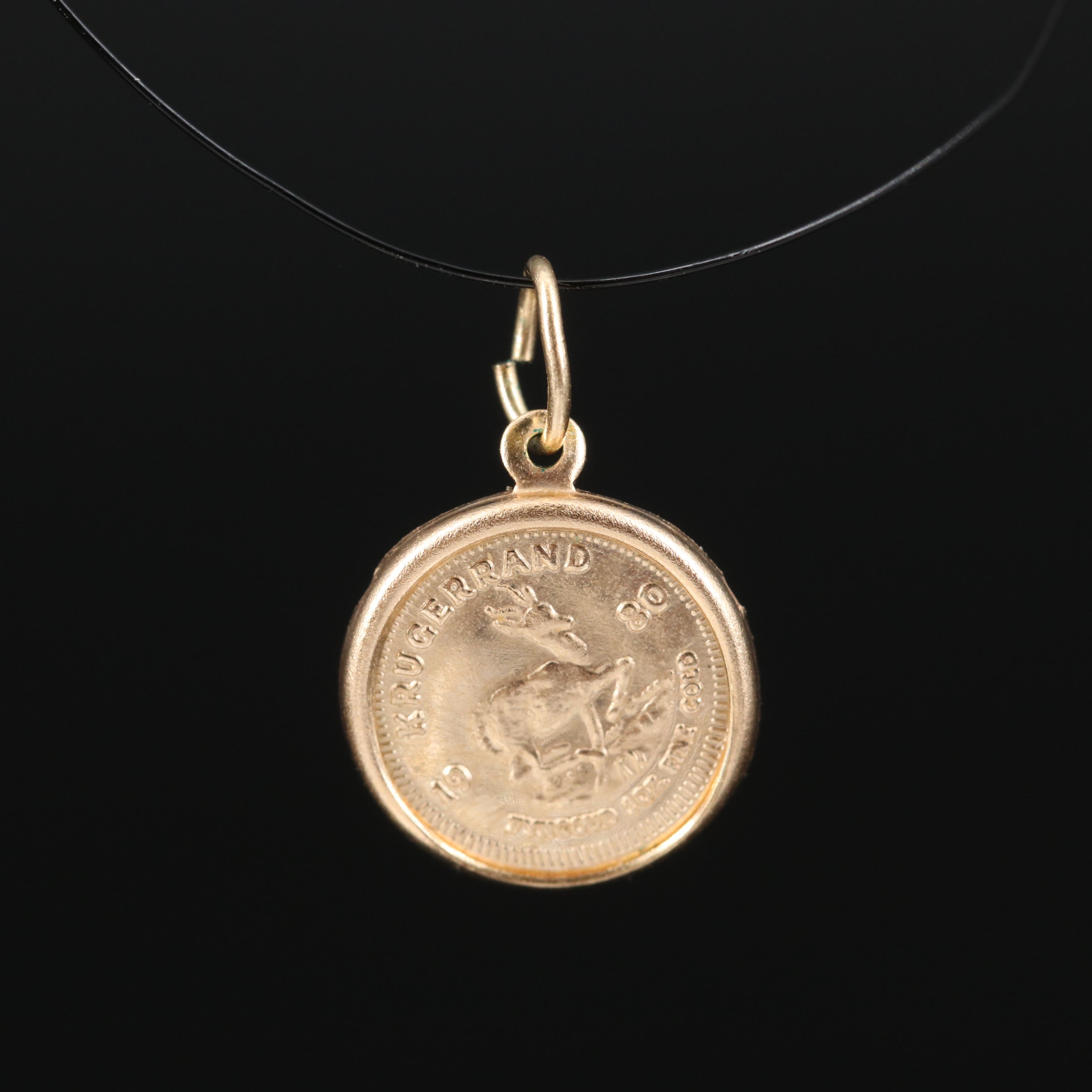 Vintage 14K Miniature Replica South African Krugerrand Coin Pendant