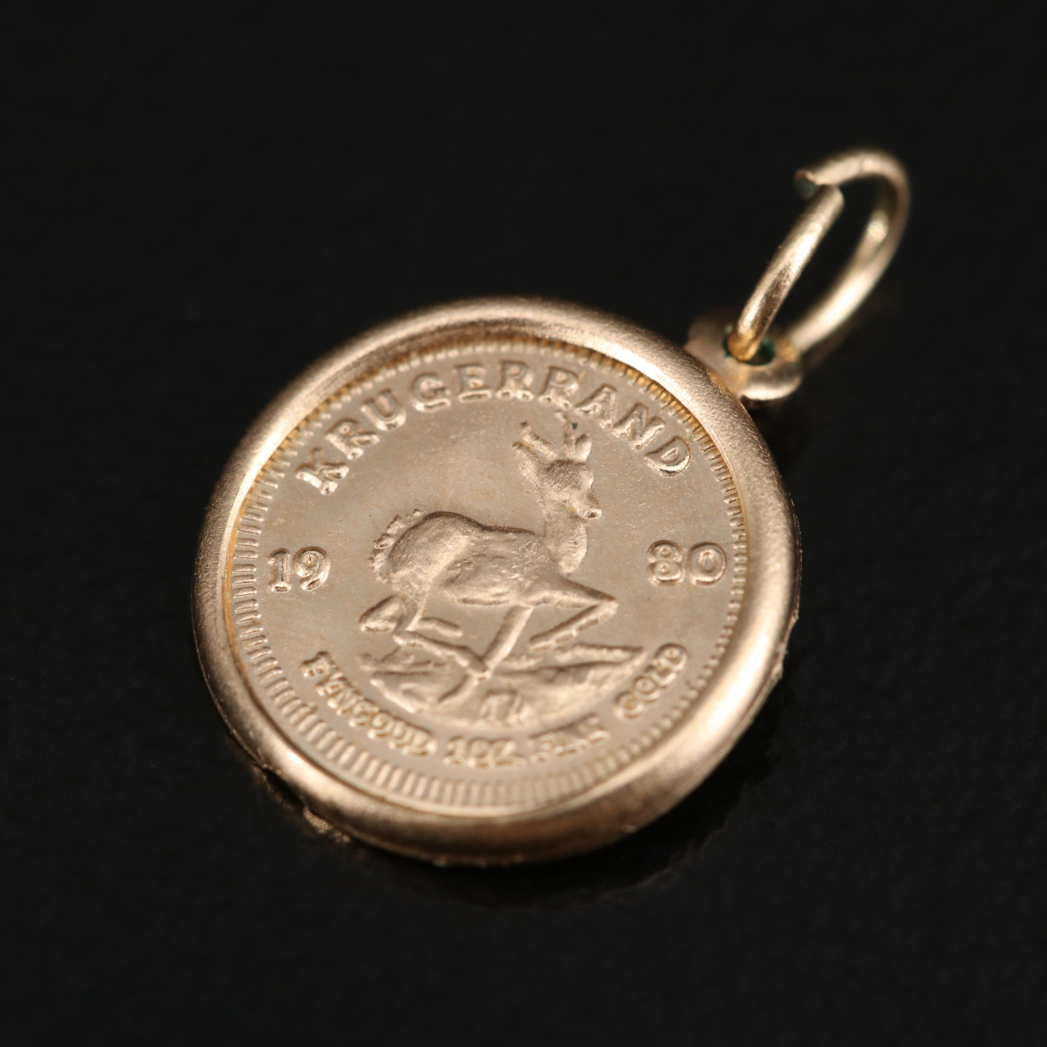 Vintage 14K Miniature Replica South African Krugerrand Coin Pendant