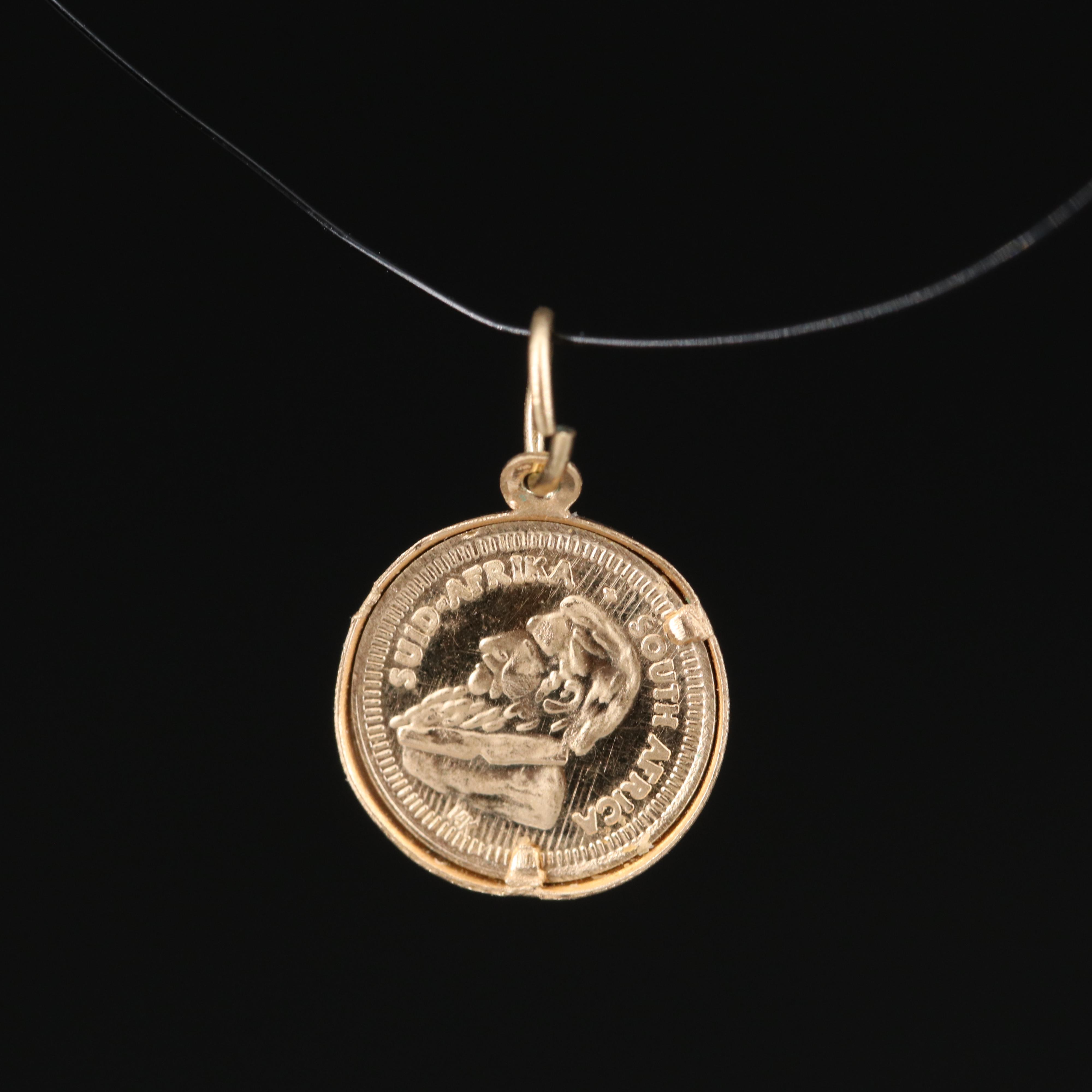 Vintage 14K Miniature Replica South African Krugerrand Coin Pendant