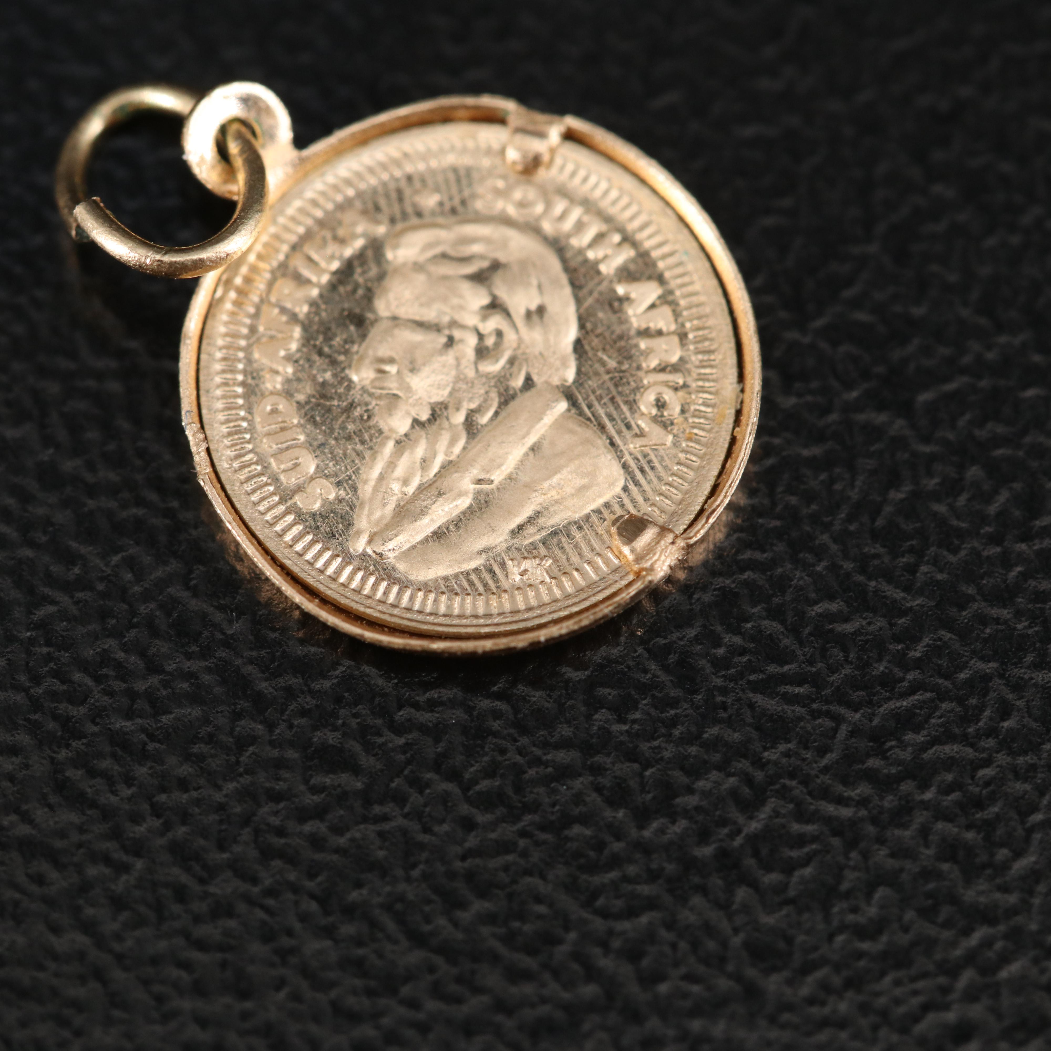 Vintage 14K Miniature Replica South African Krugerrand Coin Pendant