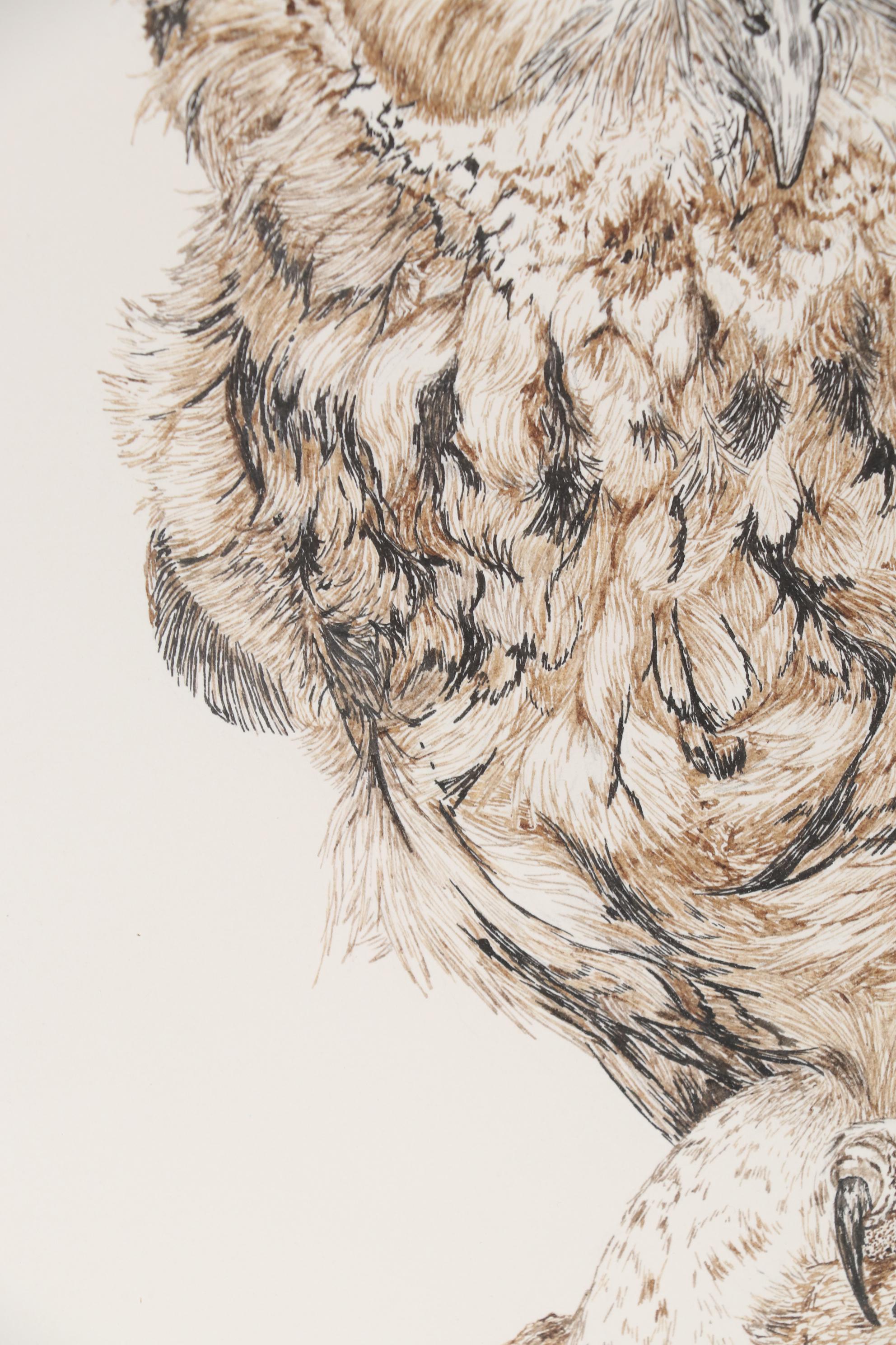 Sherry Steele Ink Drawing of an Owl, 1979