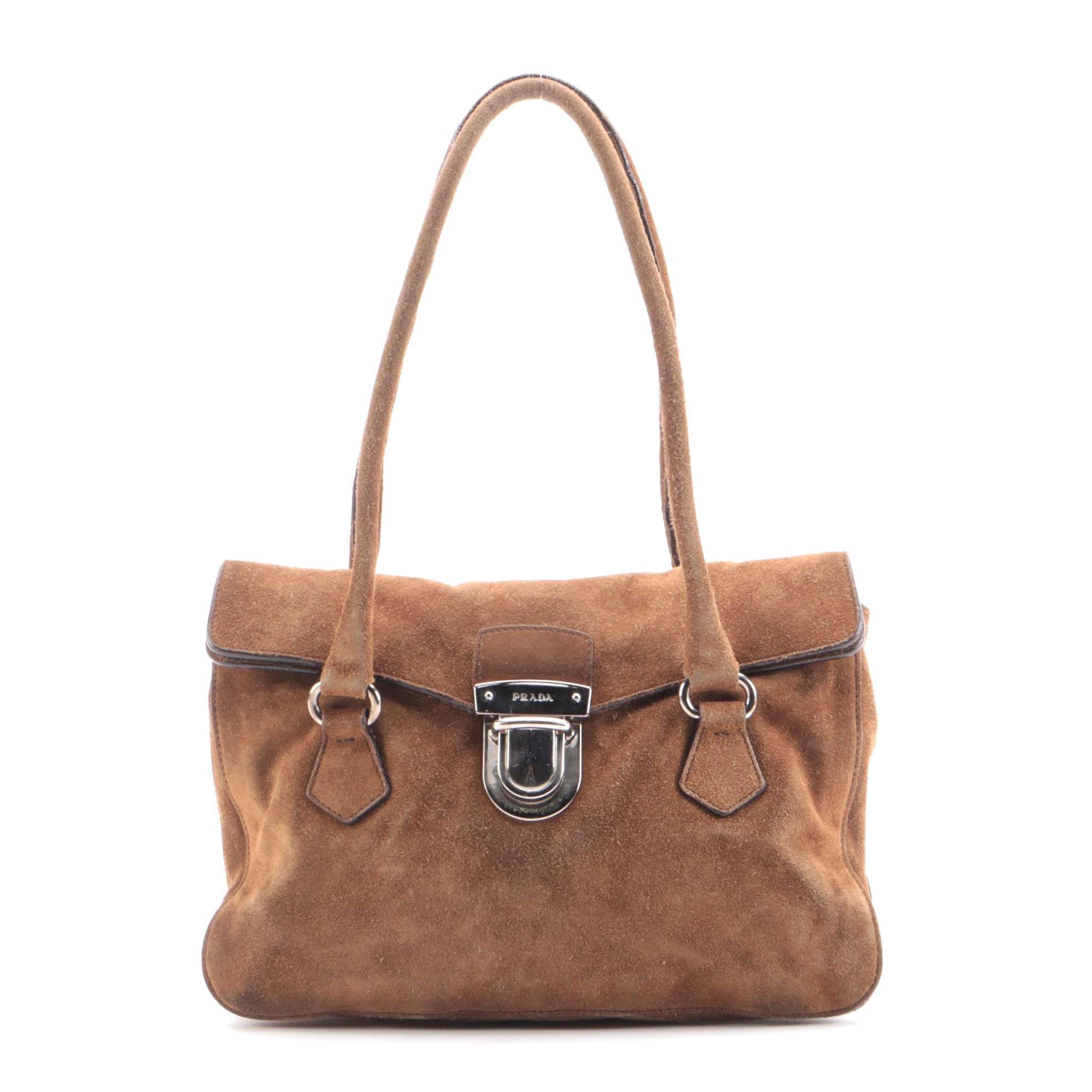 Prada Camoscio Easy Shoulder Bag in Brown Suede