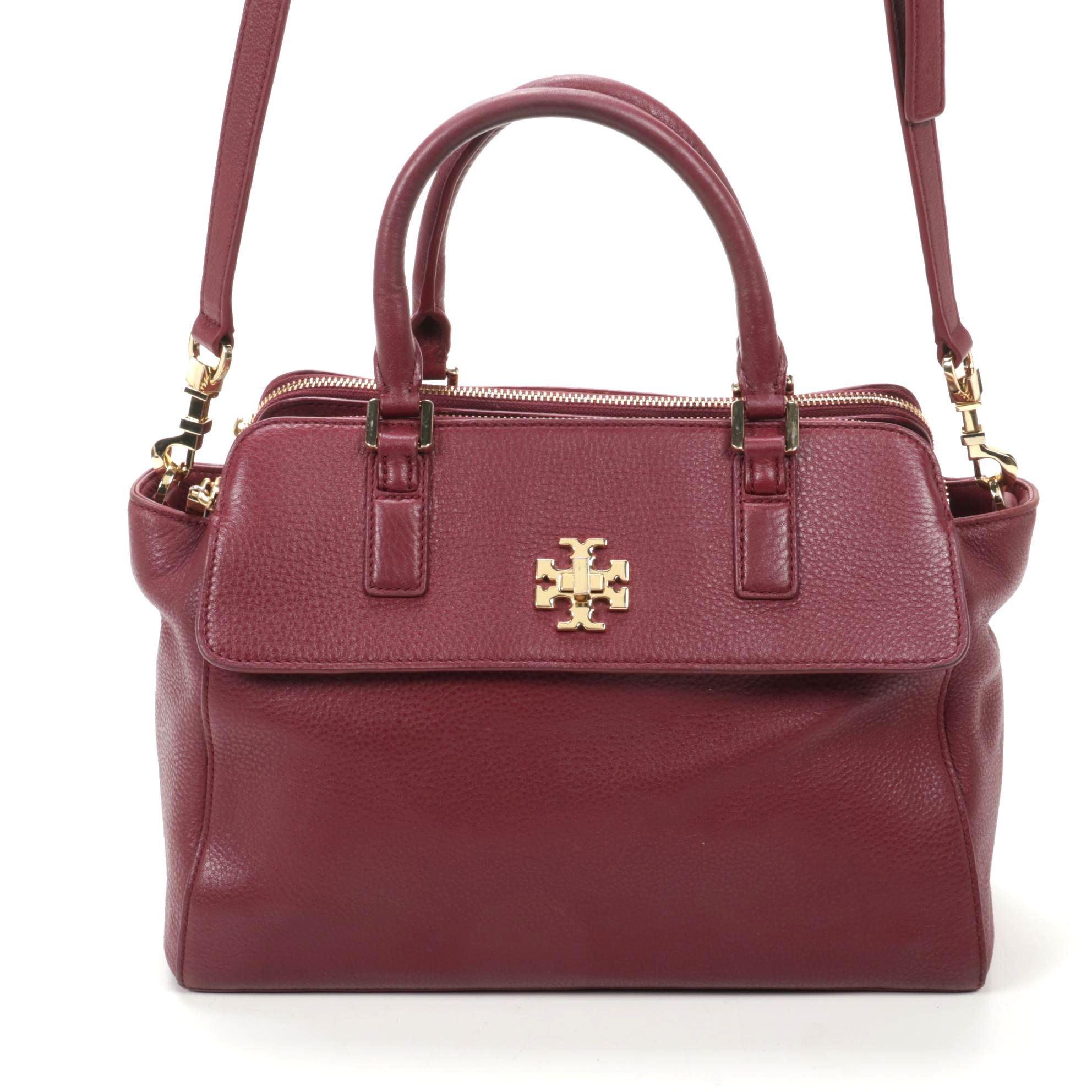Tory Burch Two-Way Satchel in Burgundy Grained Leather