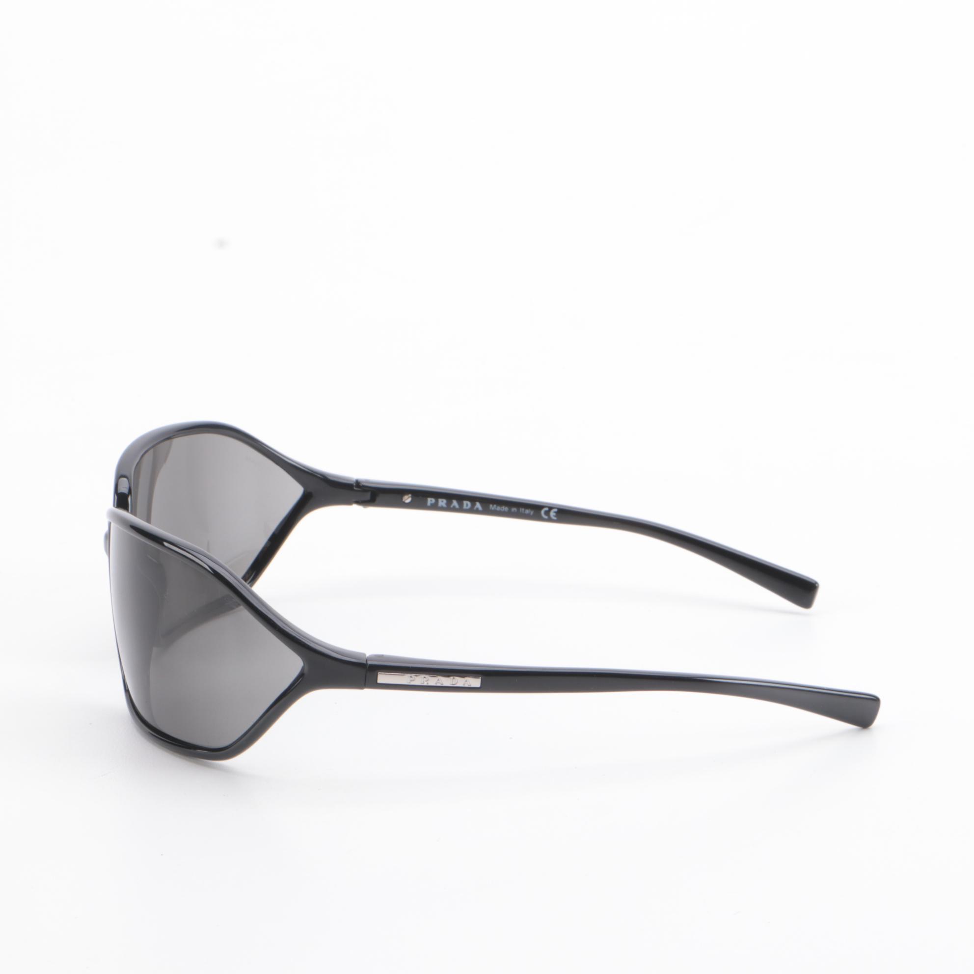 Prada SPR04E Polished Black Wrap Sunglasses