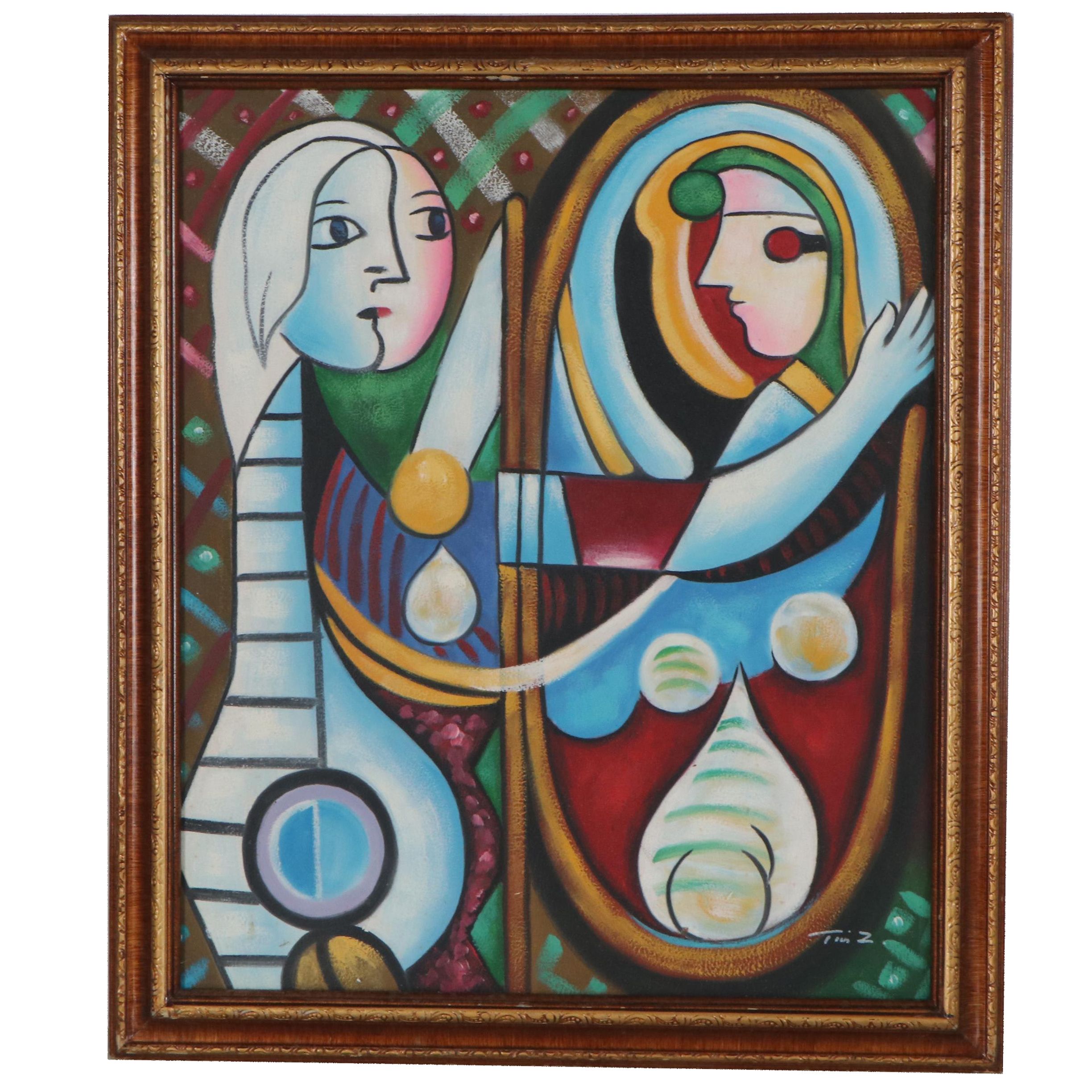 Oil Painting after Pablo Picasso "Girl Before a Mirror," Late 20th Century
