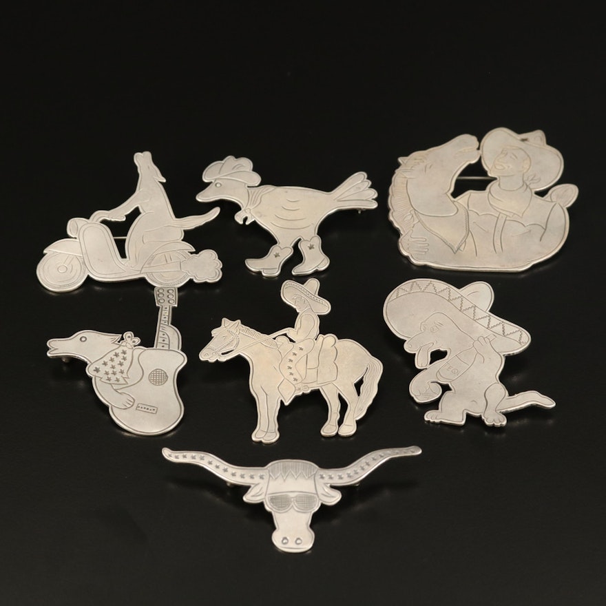 Western Don Lucas Sterling Animal Themed Brooches