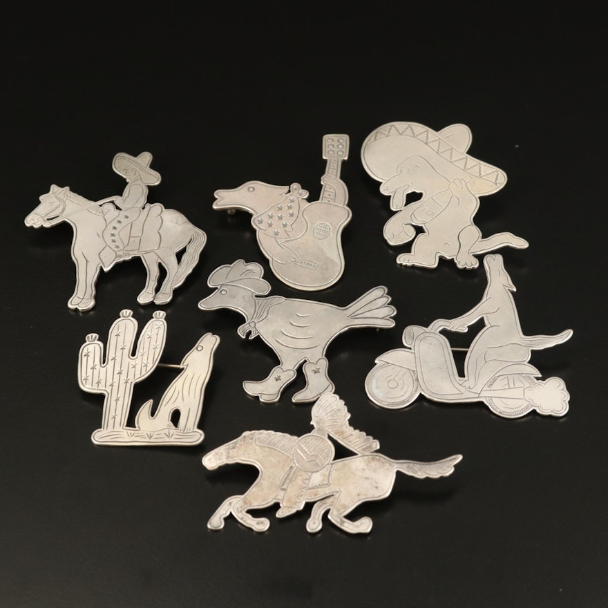 Western Don Lucas Sterling Animal Themed Brooches