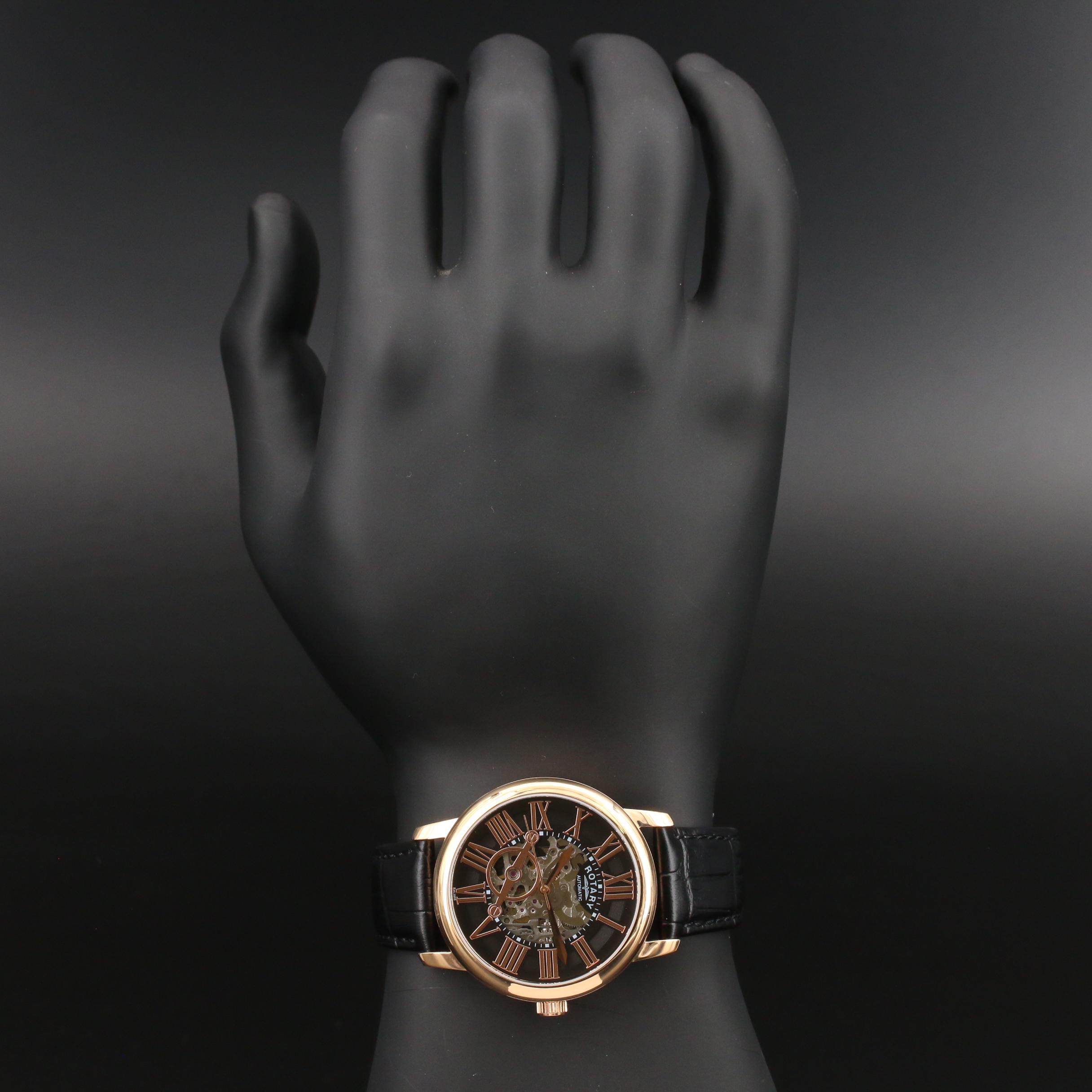 Rotary Skeleton Dial Rose Gold Tone Automatic Watch