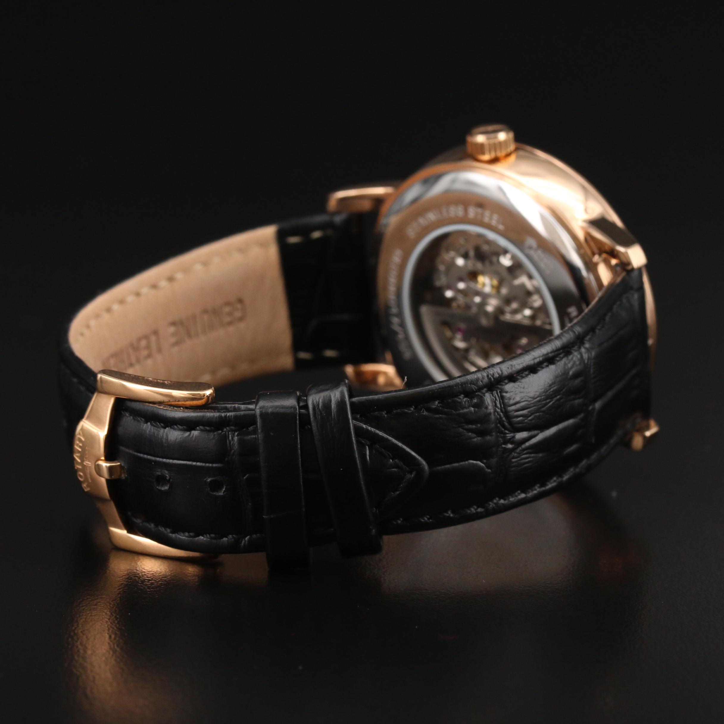 Rotary Skeleton Dial Rose Gold Tone Automatic Watch