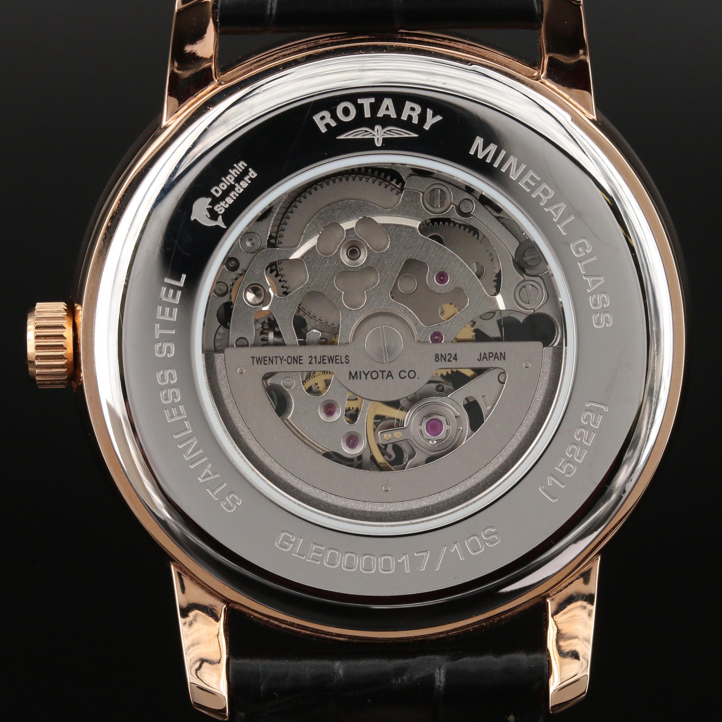Rotary Skeleton Dial Rose Gold Tone Automatic Watch
