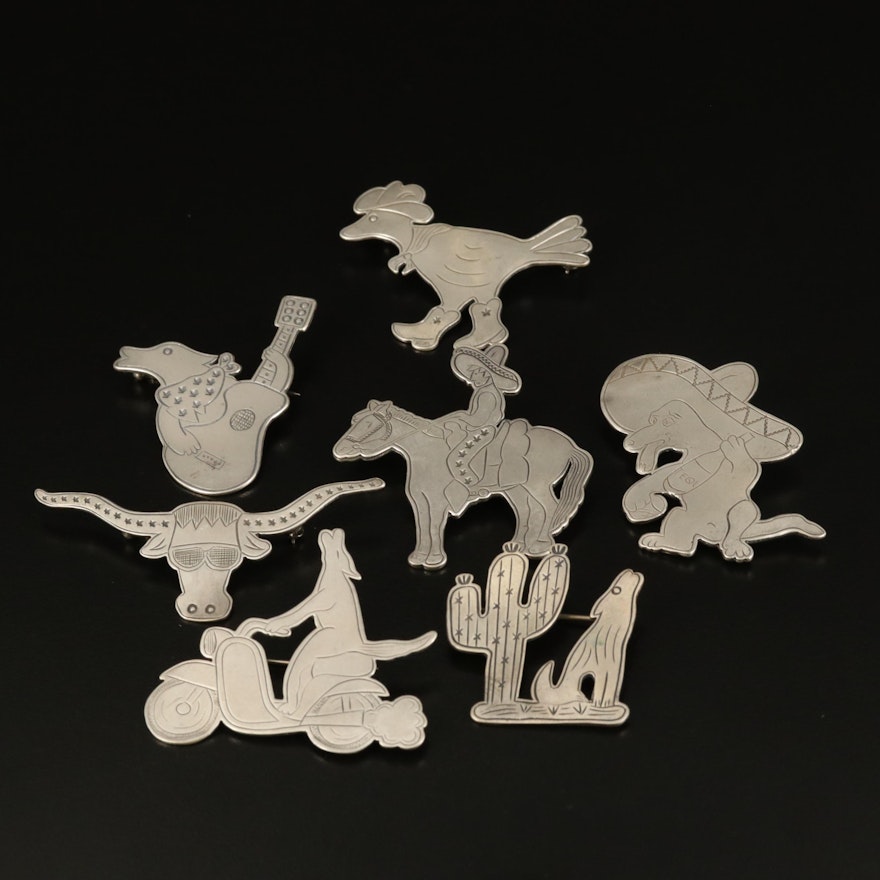 Western Don Lucas Sterling Animal Themed Brooches