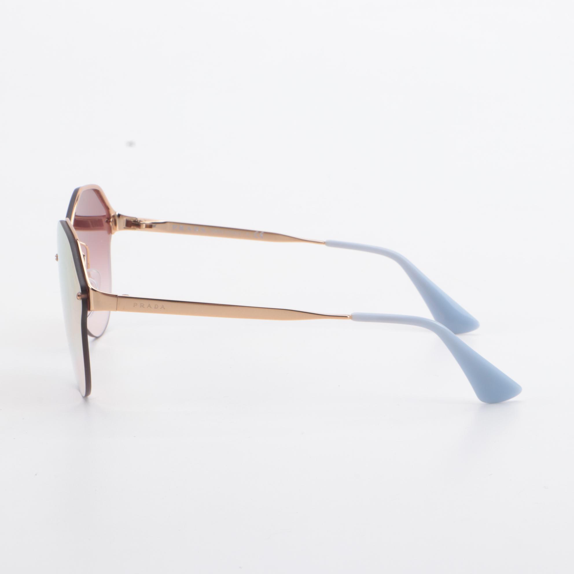 Prada SPR 64 T Semi-Rimless Sunglasses with Gradient Mirrored Lenses