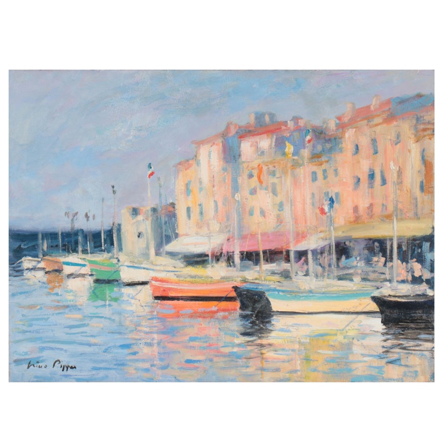 Nino Pippa Oil Painting "France - Saint Tropez Harbor," 2013