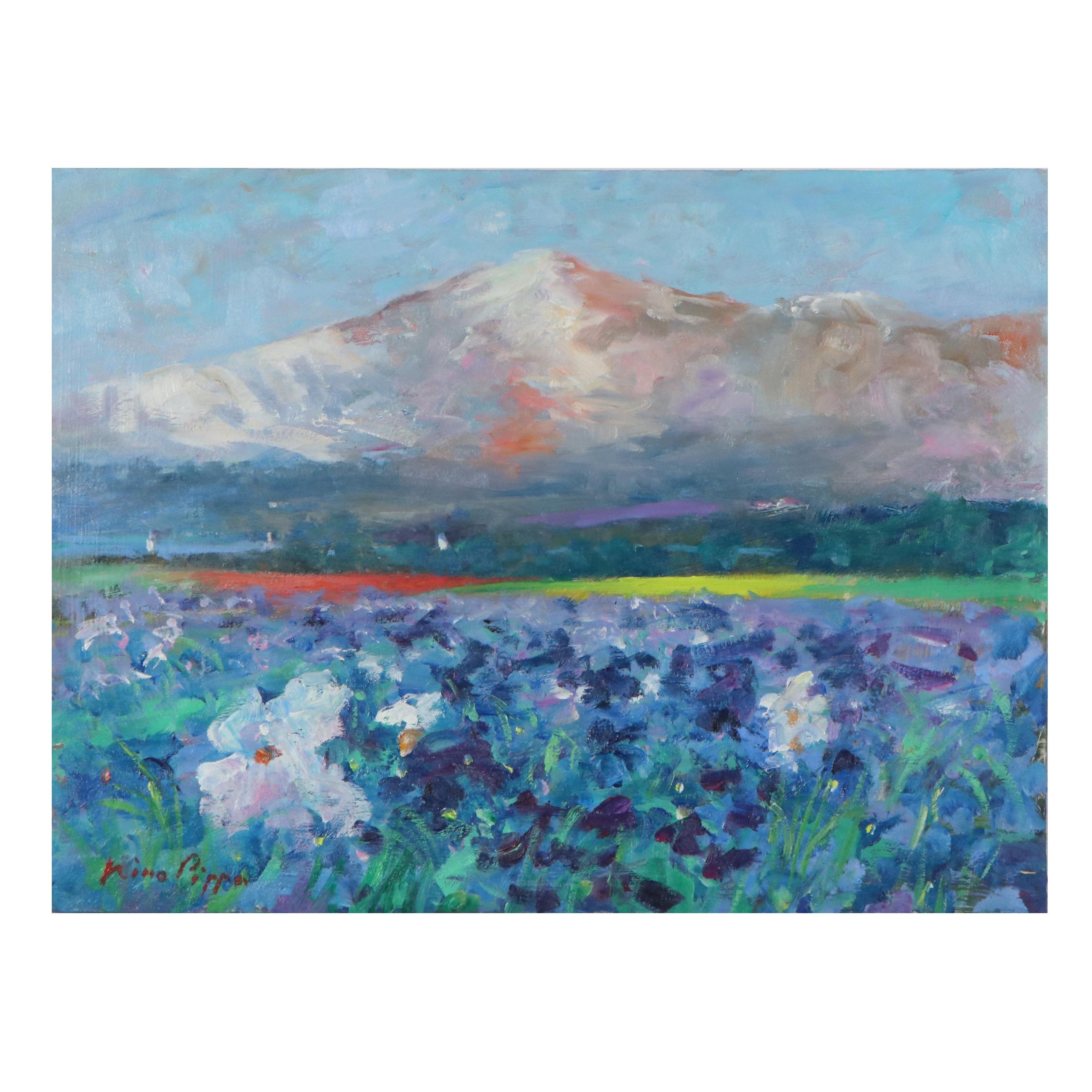Nino Pippa Oil Painting "In Van Gogh's Footsteps - Rhone Valley Irises Field"