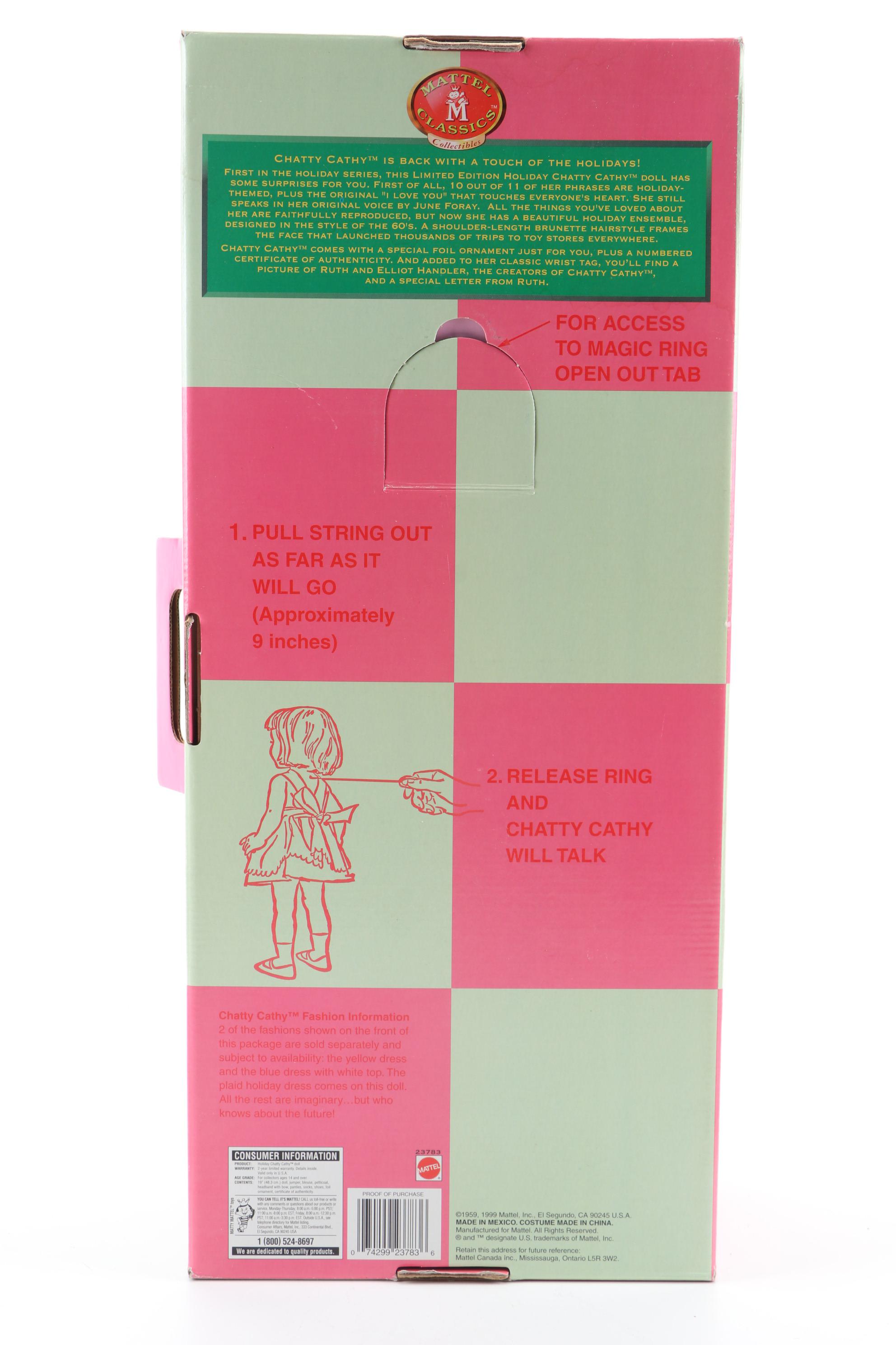 Mattel "Holiday Chatty Cathy" Talking Doll and "Party Dress," in Packaging, 1998