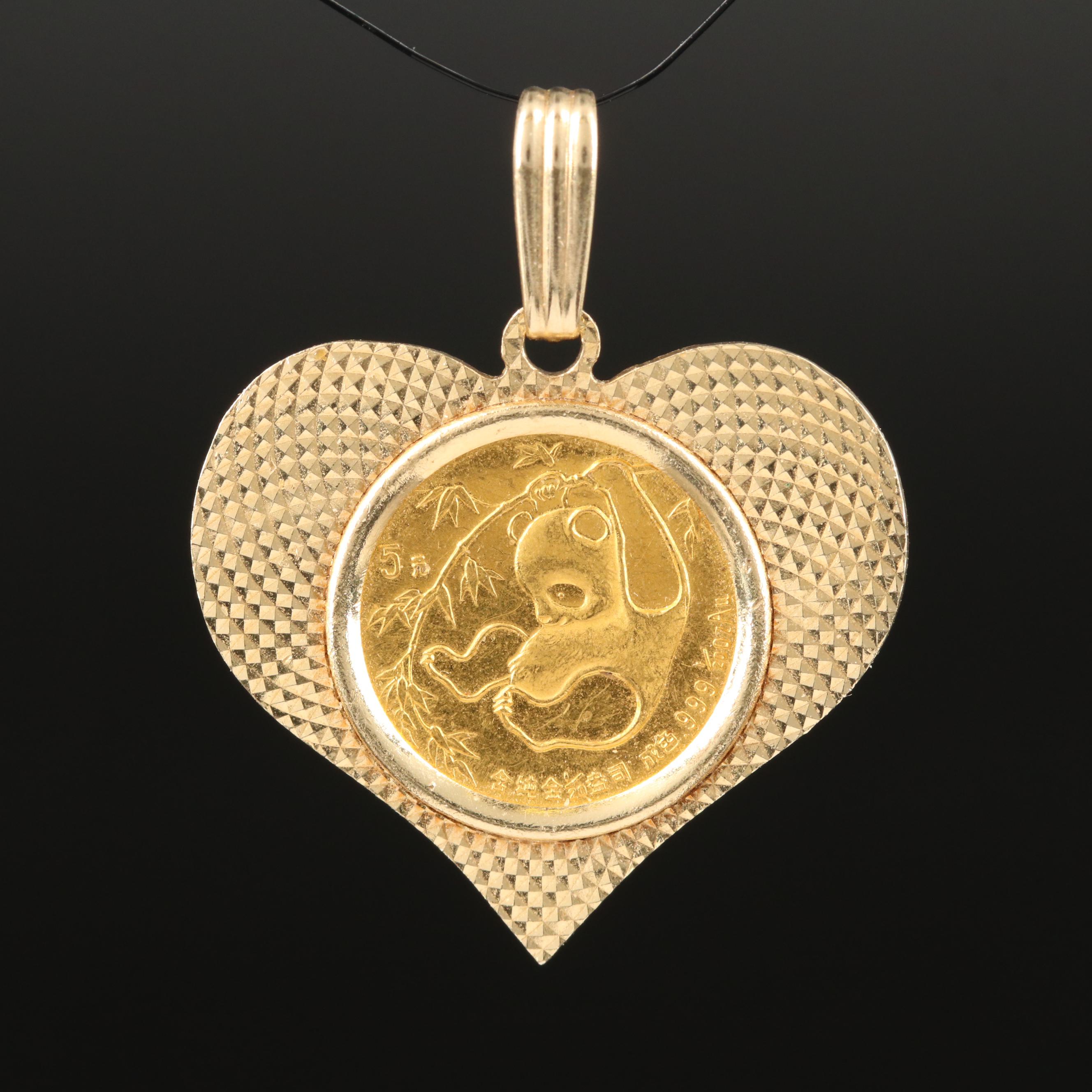 14K 1985 5-Yuan China Gold Panda Bullion Coin Heart Pendant