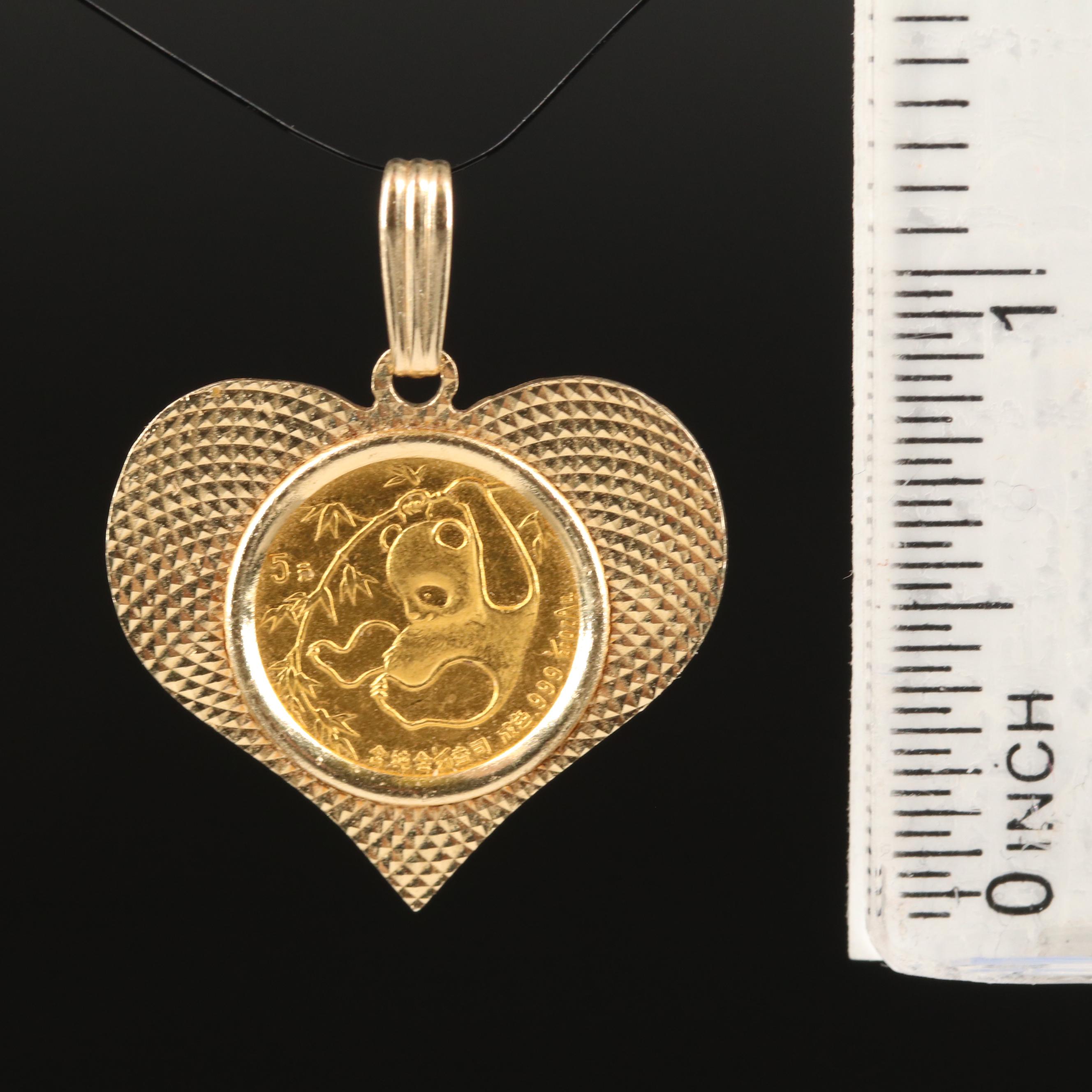 14K 1985 5-Yuan China Gold Panda Bullion Coin Heart Pendant