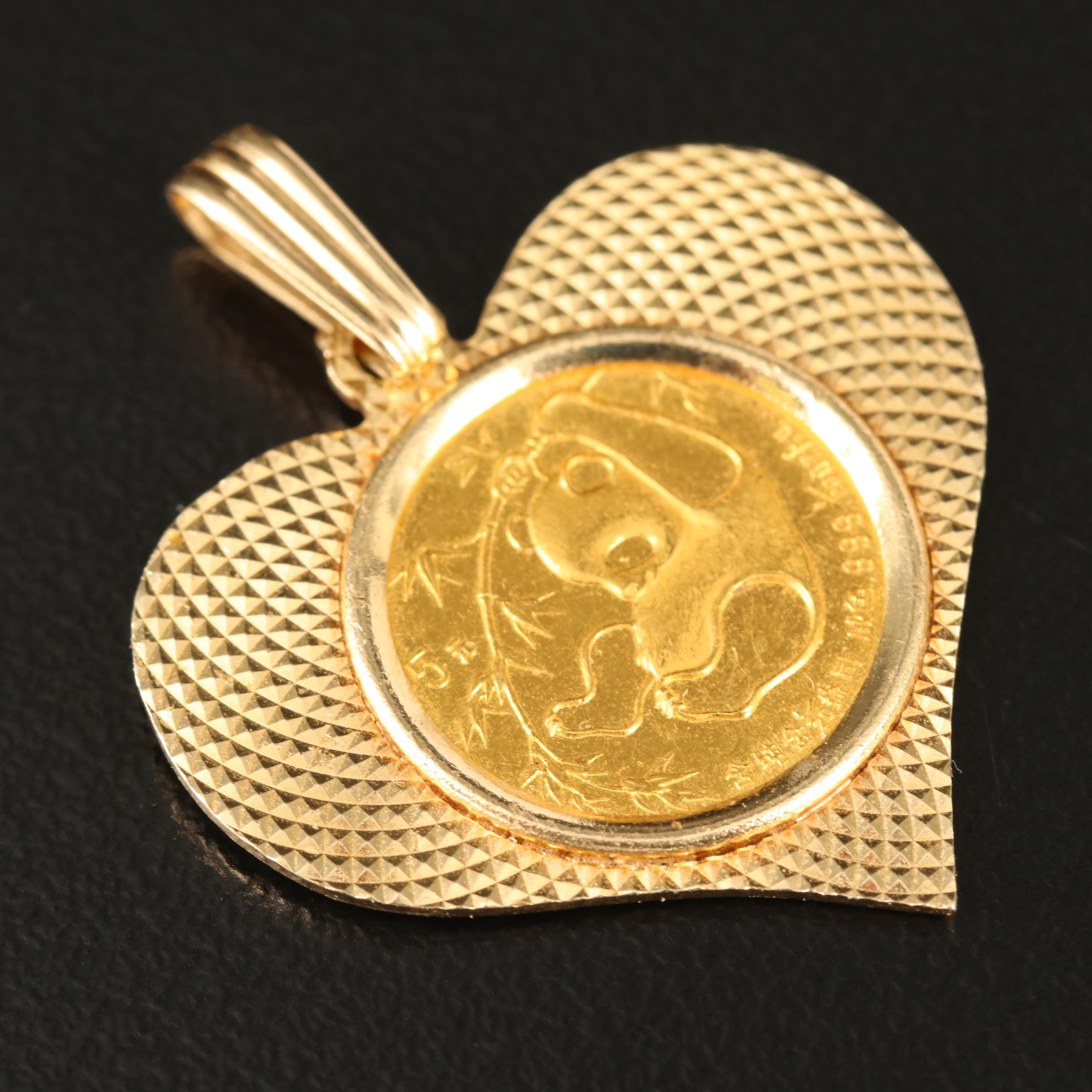 14K 1985 5-Yuan China Gold Panda Bullion Coin Heart Pendant