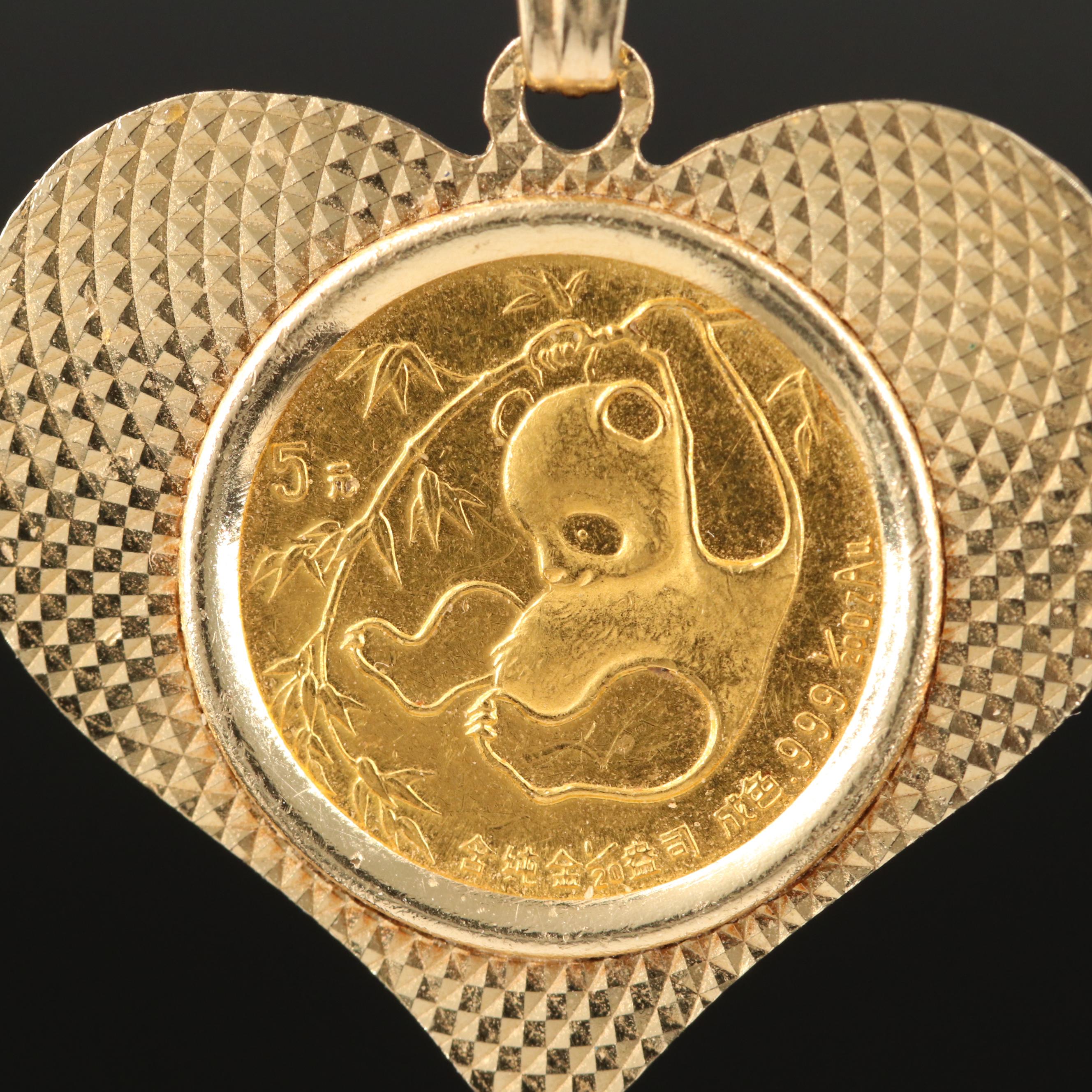 14K 1985 5-Yuan China Gold Panda Bullion Coin Heart Pendant