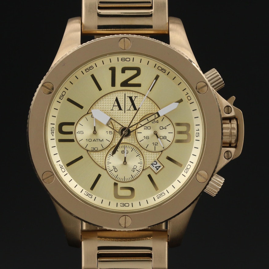 Armani Exchange Gold Tone Stainless Steel Chronograph Wristwatch