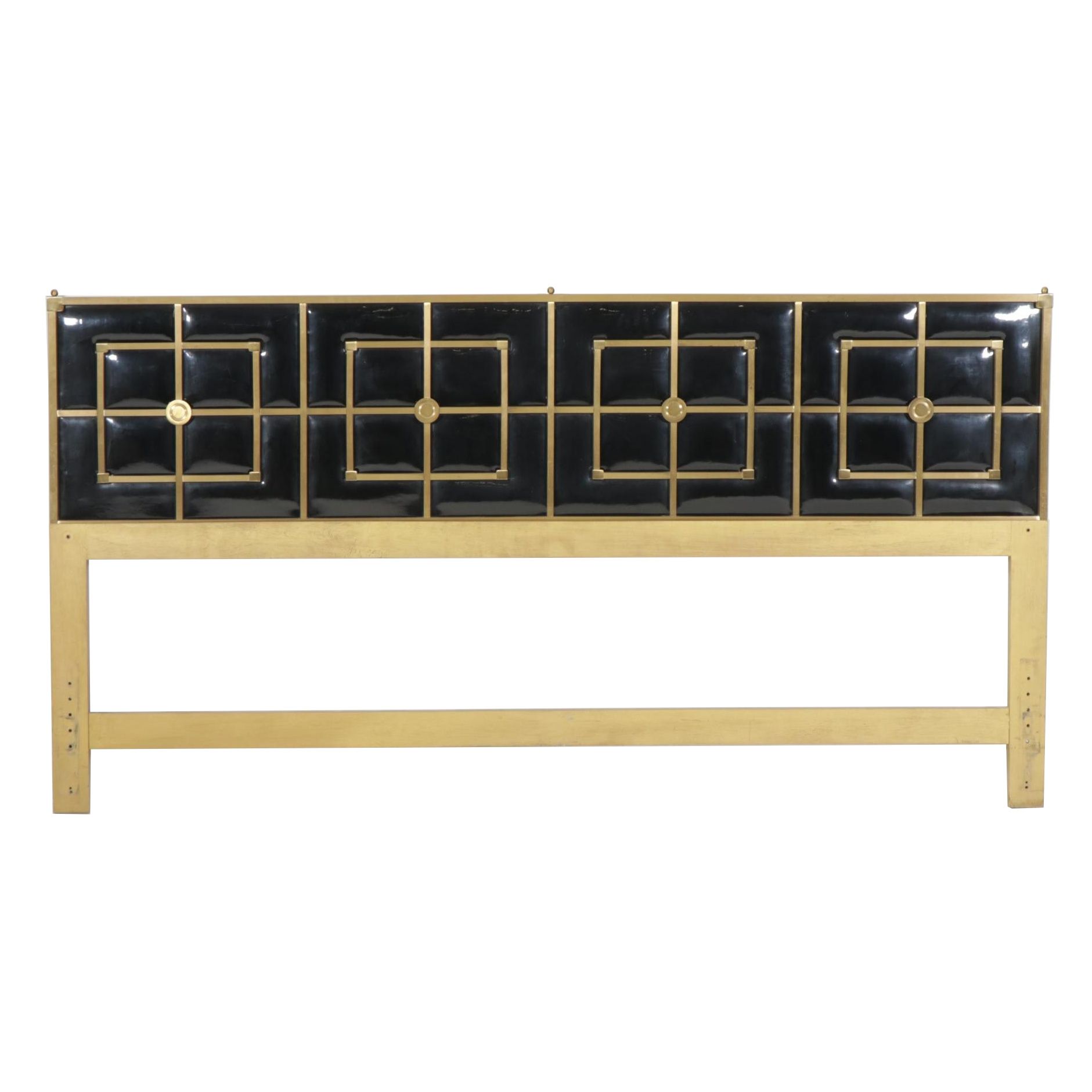 Hollywood Regency Style Metal and Patent Leather King Size Headboard