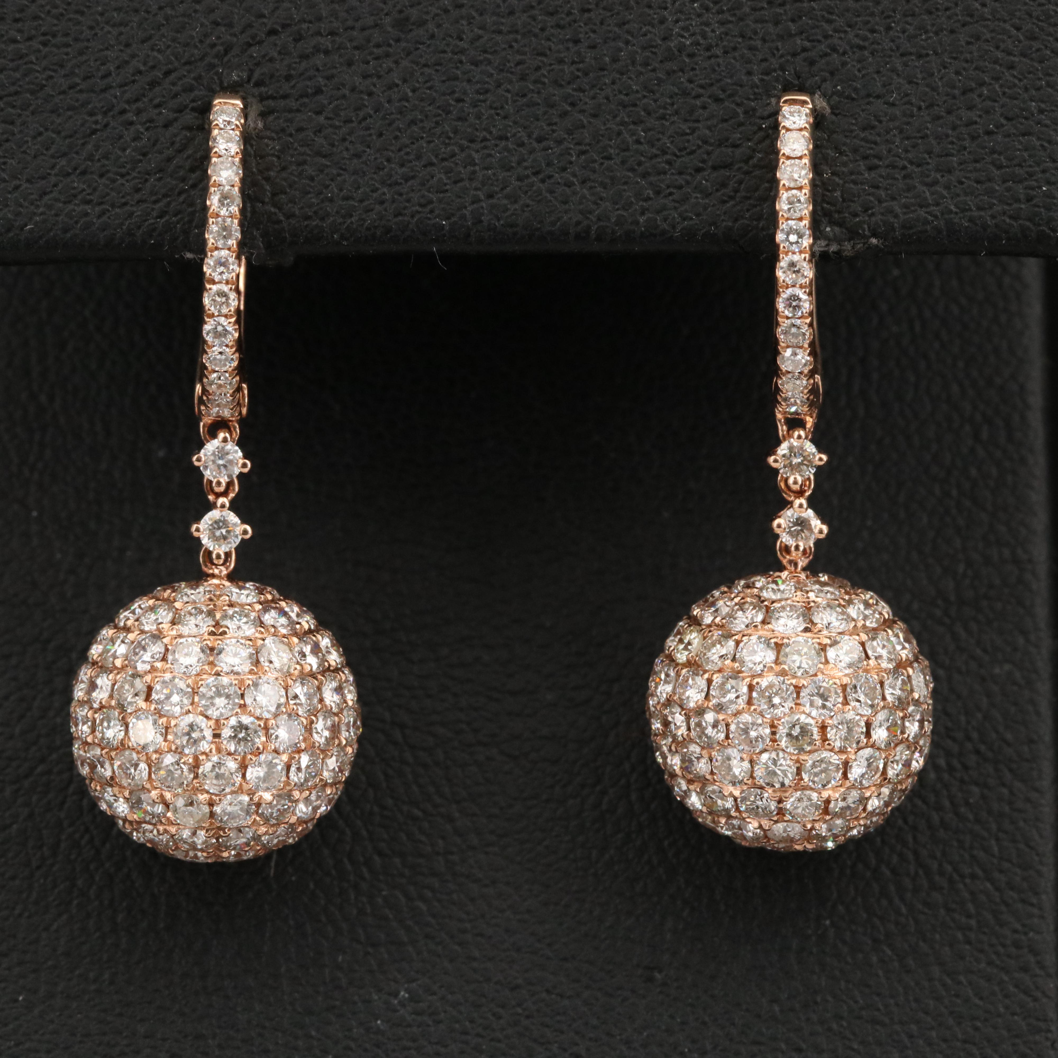 14K Rose Gold 6.81 CTW Pavé Diamond Dangle Earrings