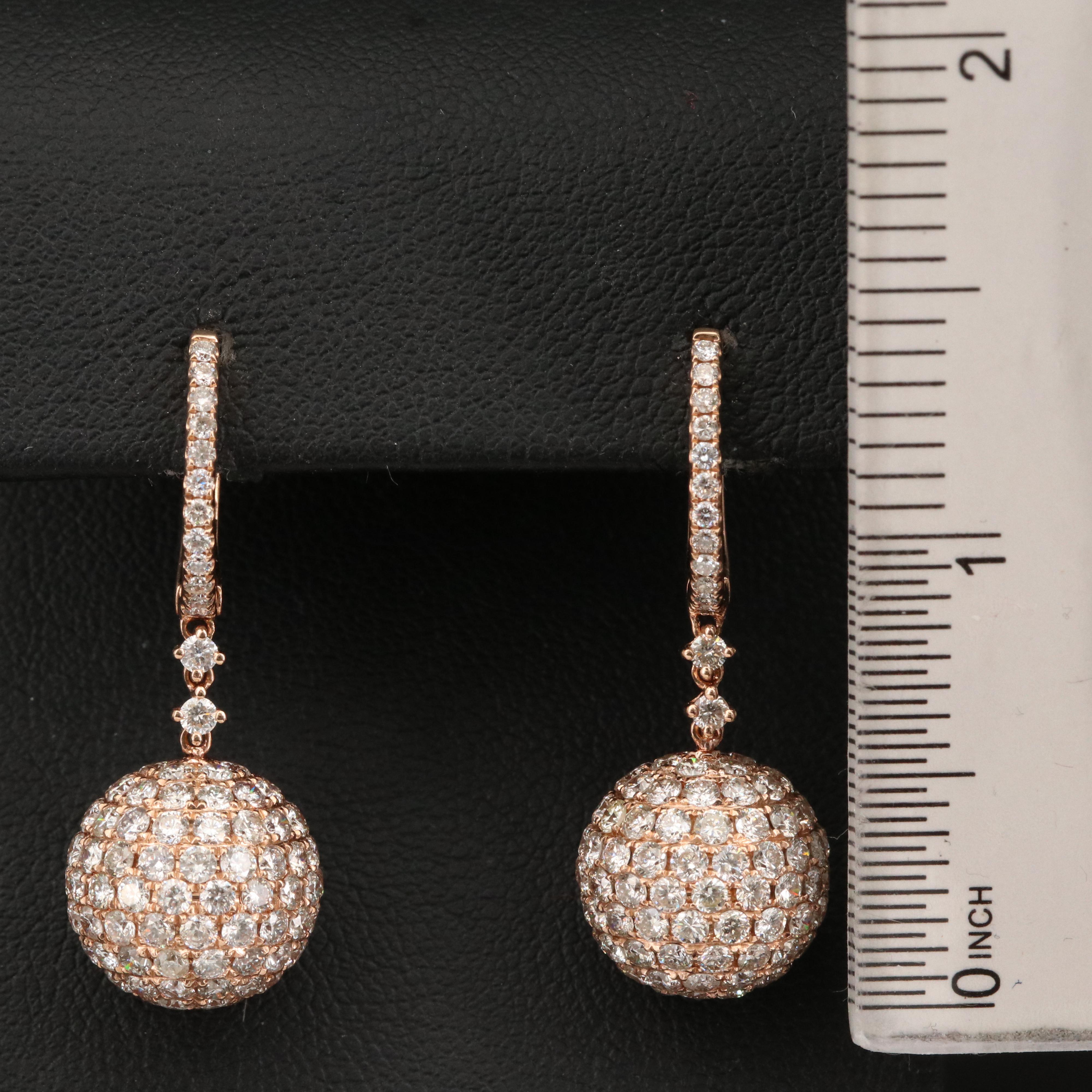 14K Rose Gold 6.81 CTW Pavé Diamond Dangle Earrings