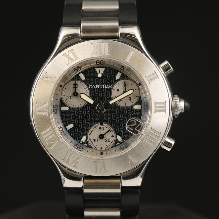 Cartier 21 Chronoscaph Stainless Steel Quartz Wristwatch