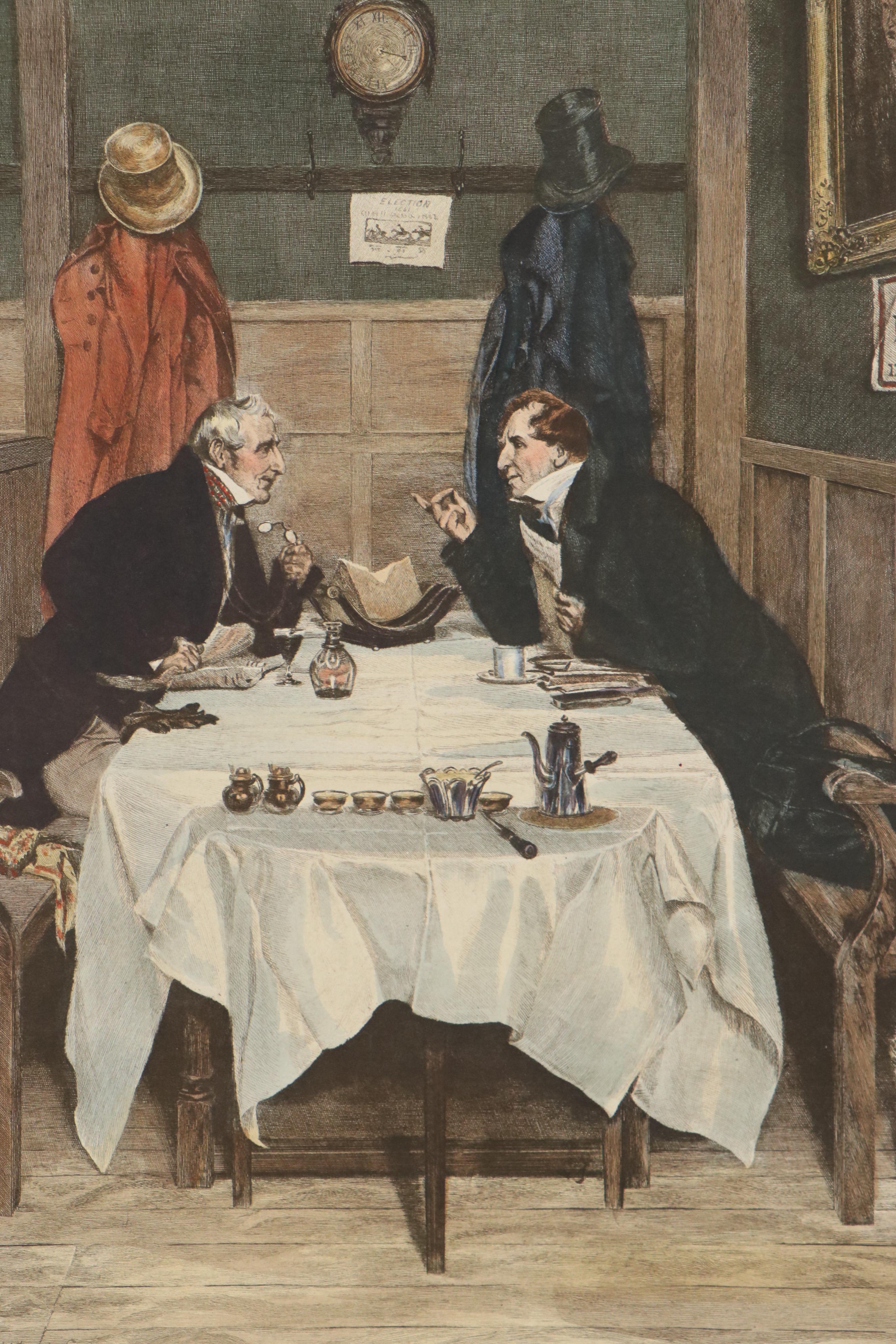 C.H. Boucher Hand-Colored Restrike Engraving "Whig and Tory"