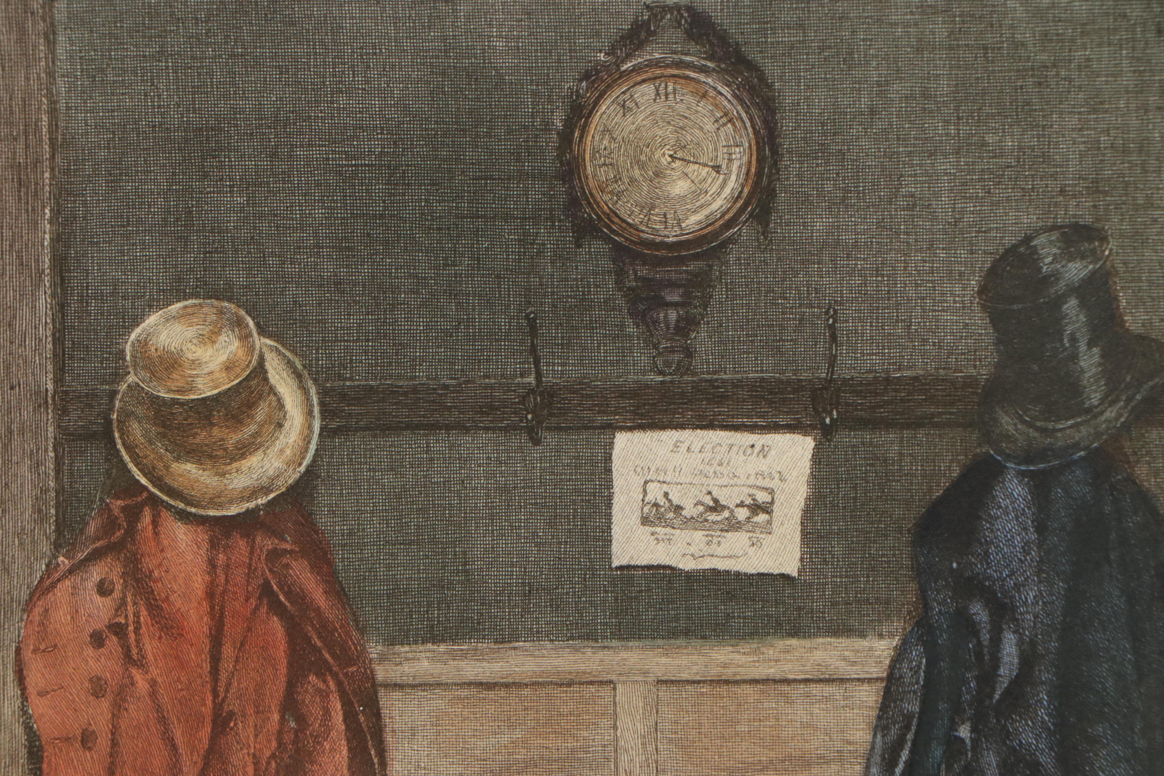 C.H. Boucher Hand-Colored Restrike Engraving "Whig and Tory"