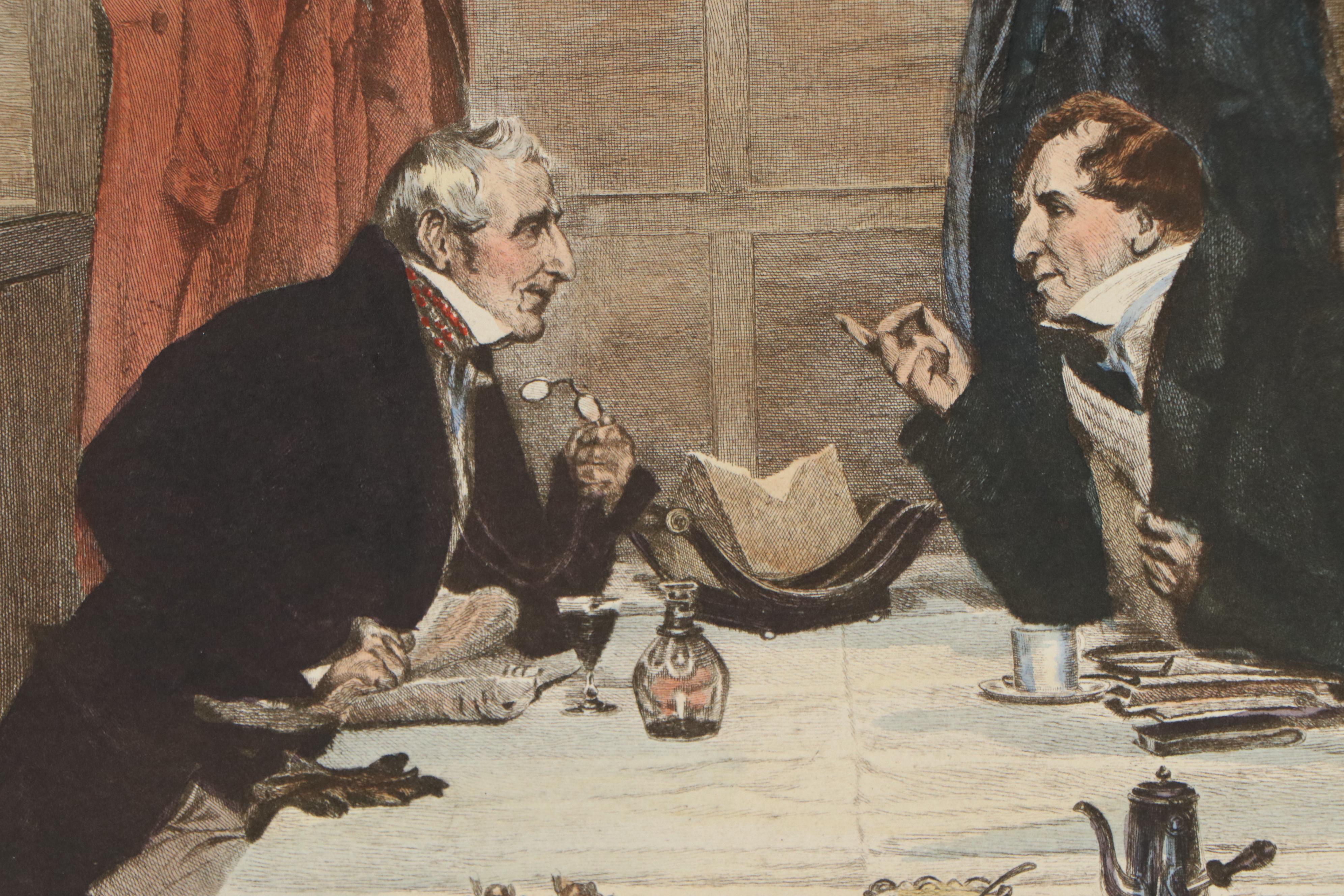 C.H. Boucher Hand-Colored Restrike Engraving "Whig and Tory"