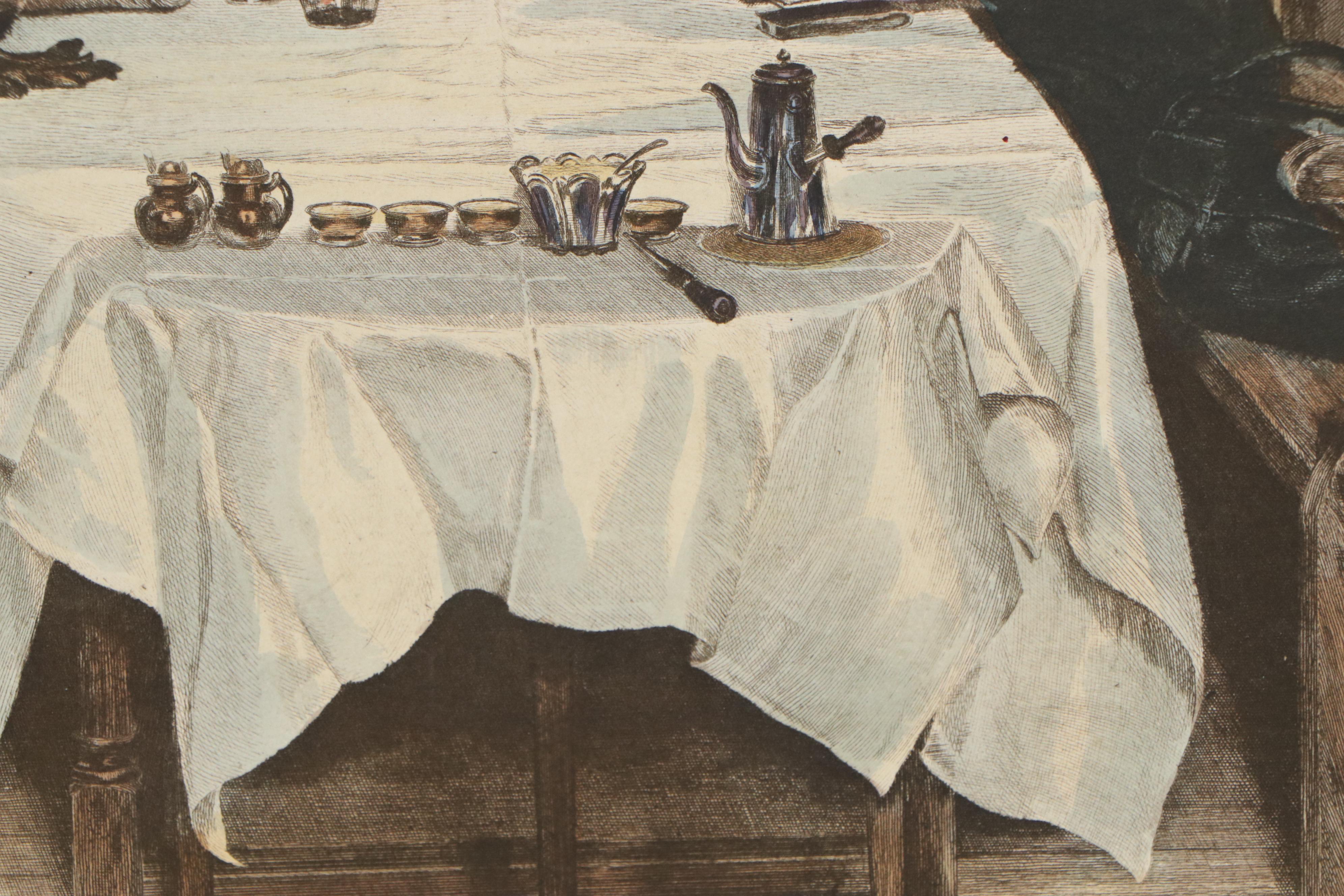 C.H. Boucher Hand-Colored Restrike Engraving "Whig and Tory"